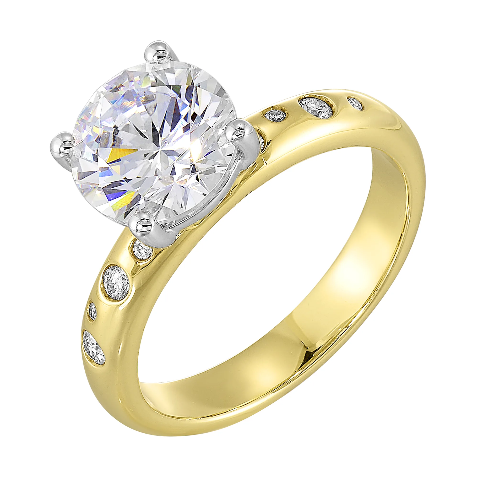 14Kt Whiite Yellow Semi Mount 1/10Ctw For 2Ct Round Center view 2