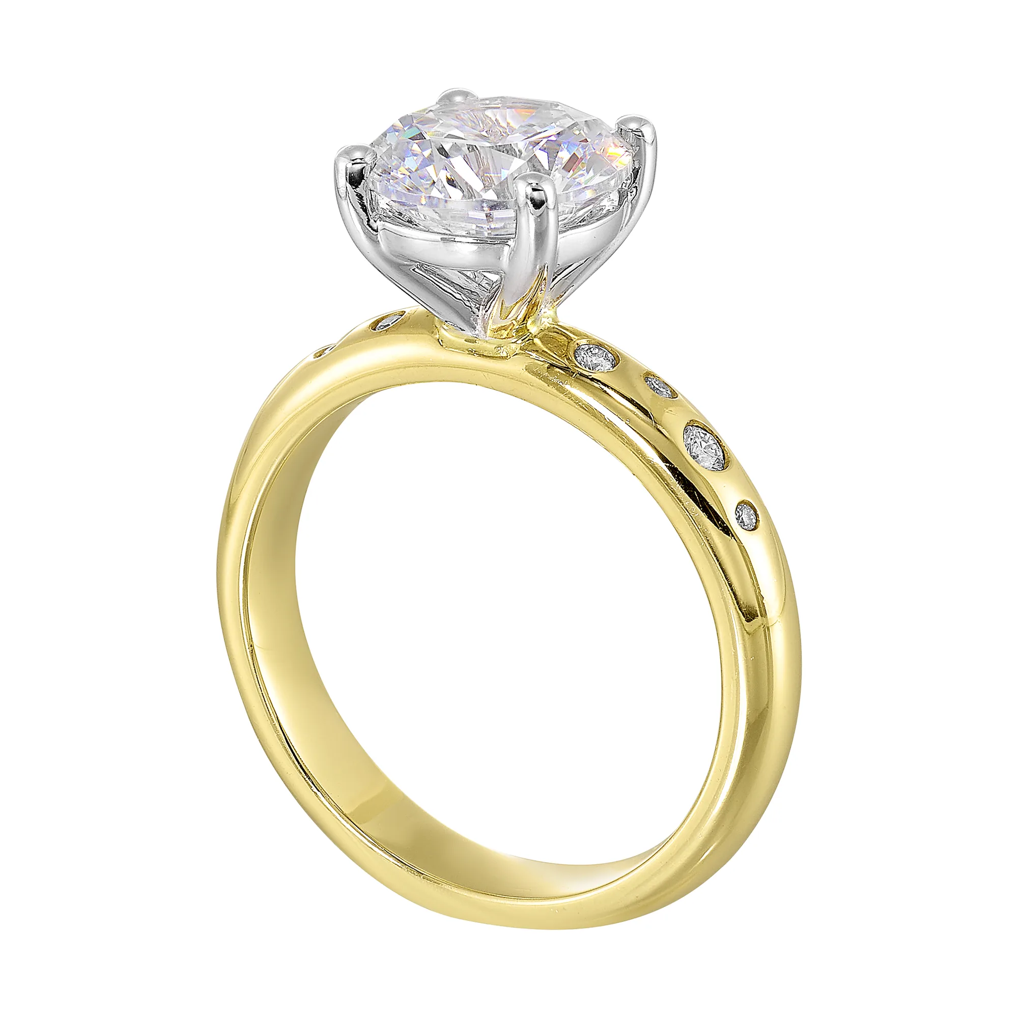 14Kt Whiite Yellow Semi Mount 1/10Ctw For 2Ct Round Center view 3