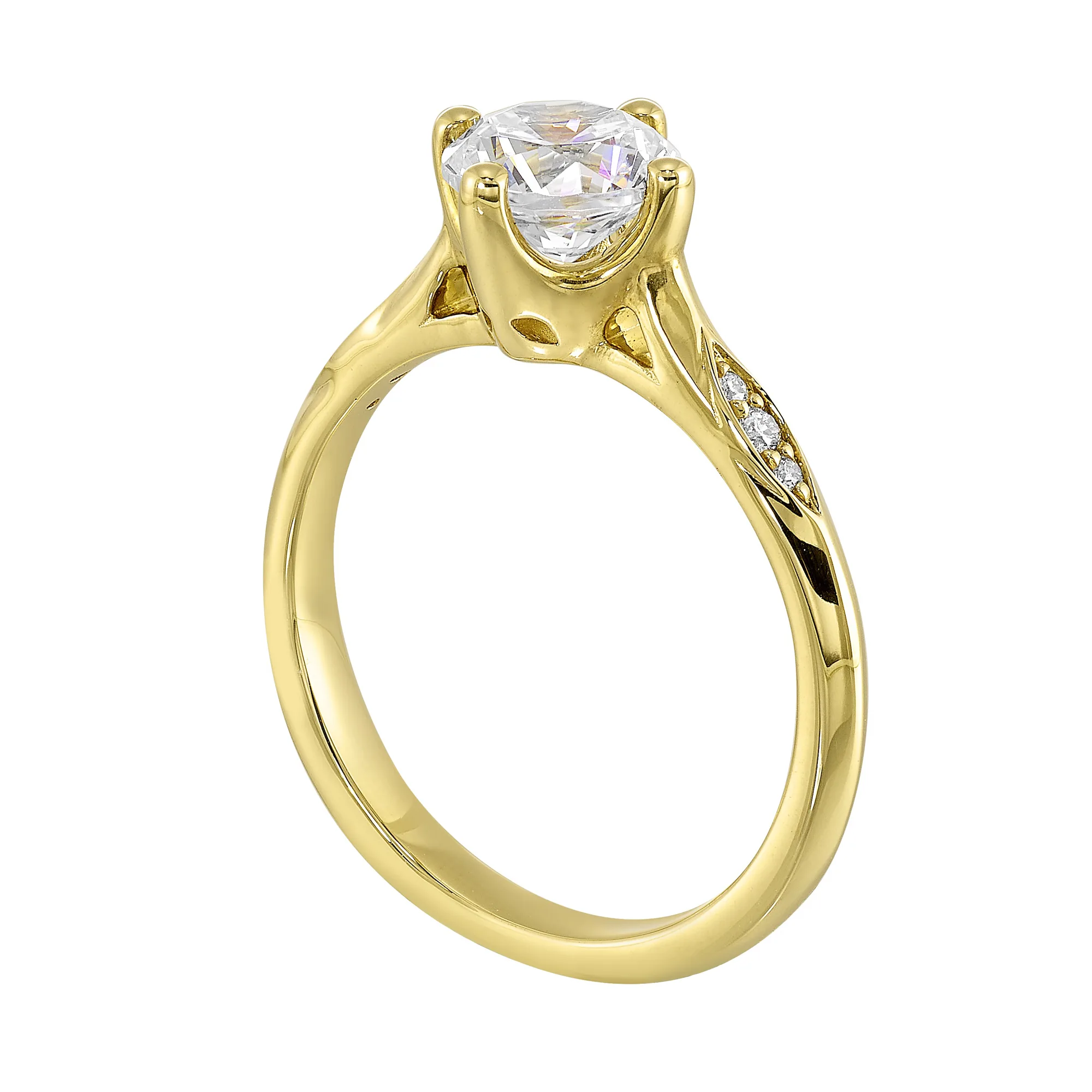 14Kt Yellow Semi Mount 1/20Ctw For 1Ct Round Center view 3