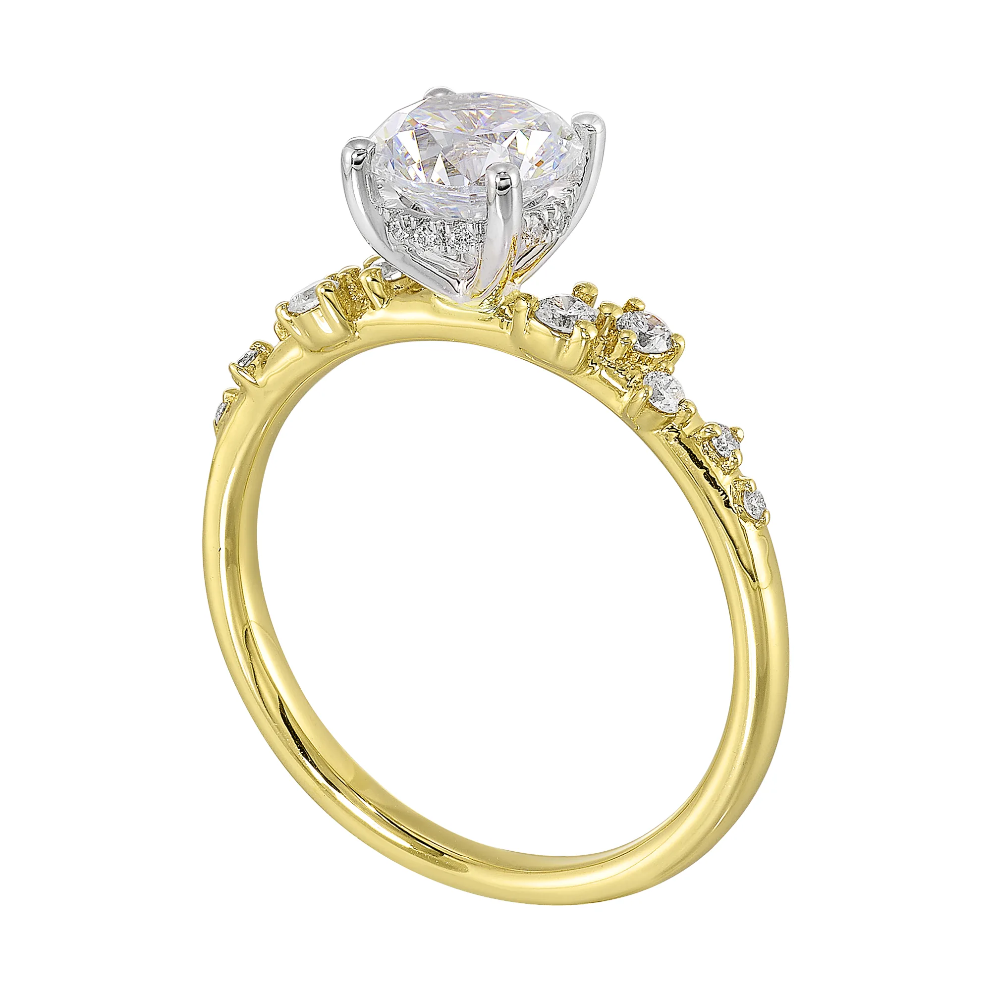 14Kt White Yellow Semi Mount 1/5Ctw For 1Ct Round Center view 3