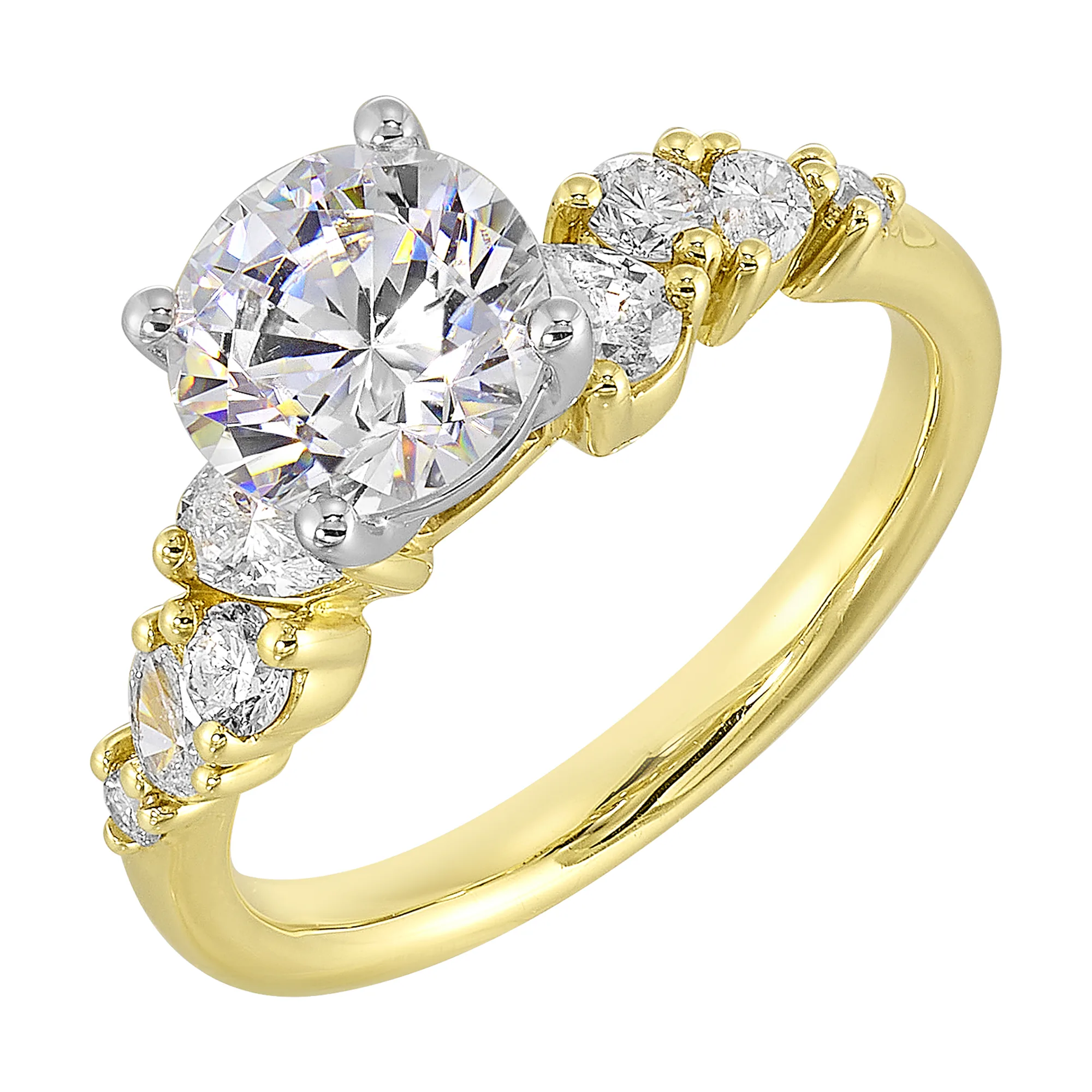 14Kt White Yellow Semi Mount 1/2Ctw For 1 1/2Ct Round Center view 2