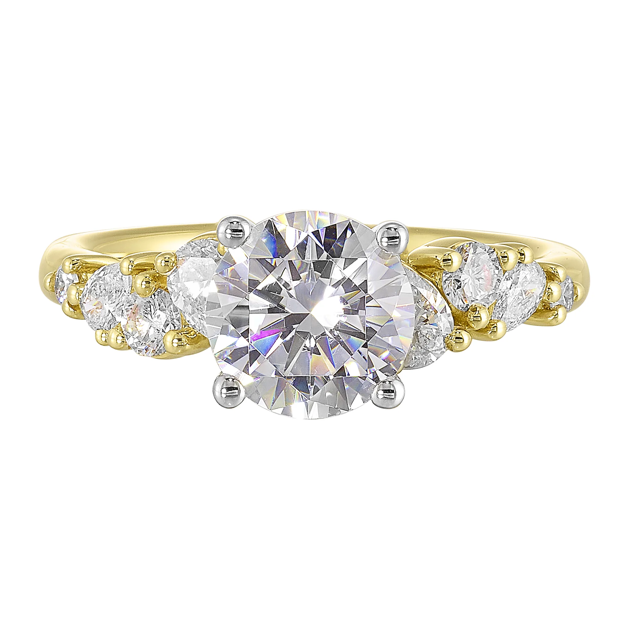 14Kt White Yellow Semi Mount 1/2Ctw For 1 1/2Ct Round Center