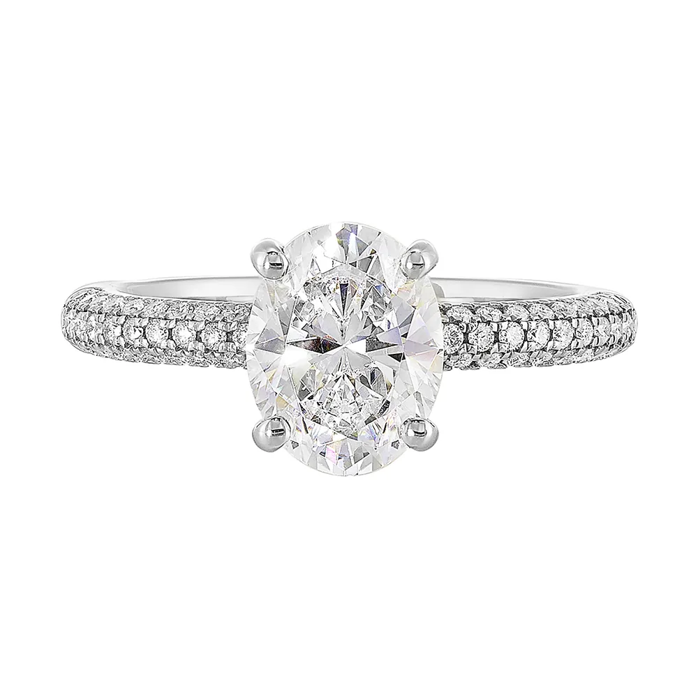 14Kt White Semi Mount 3/8Ctw For 2Ct Oval Center