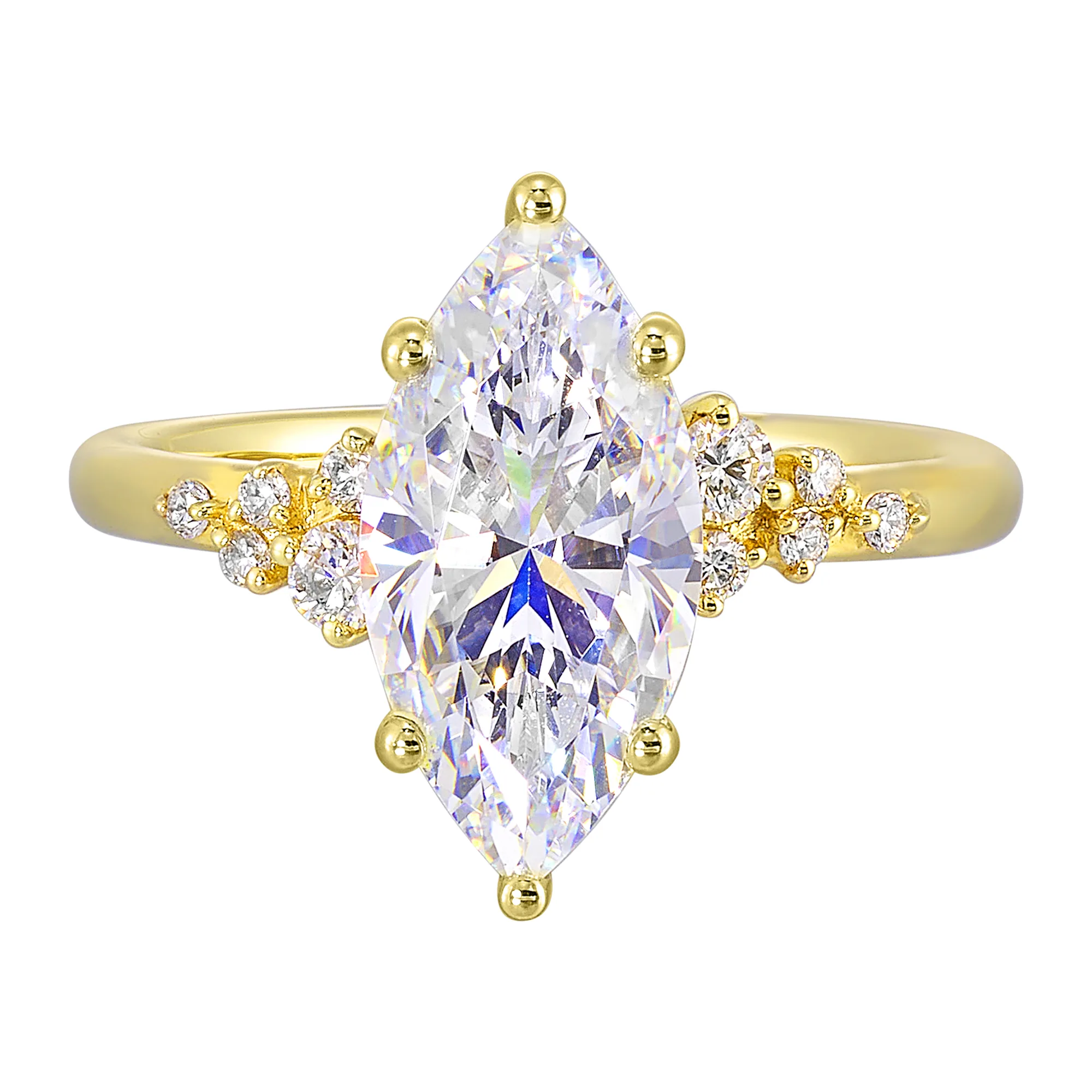 14Kt Yellow Semi Mount 1/6Ctw For 2Ct Maquise Center