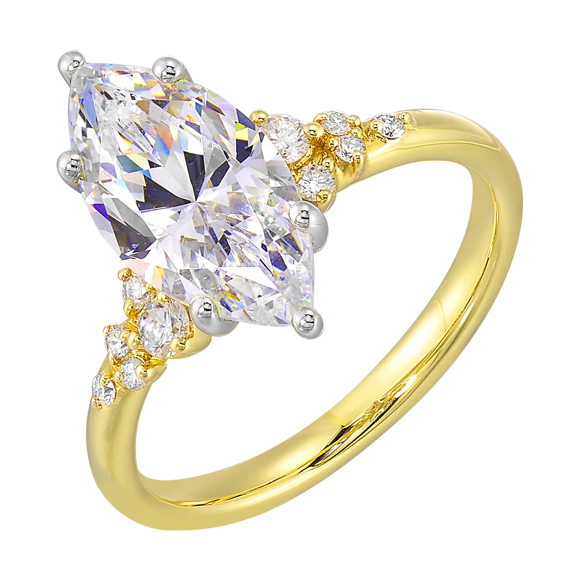 14Kt White Yellow Semi Mount 1/6Ctw For 2Ct Marquise Center view 2