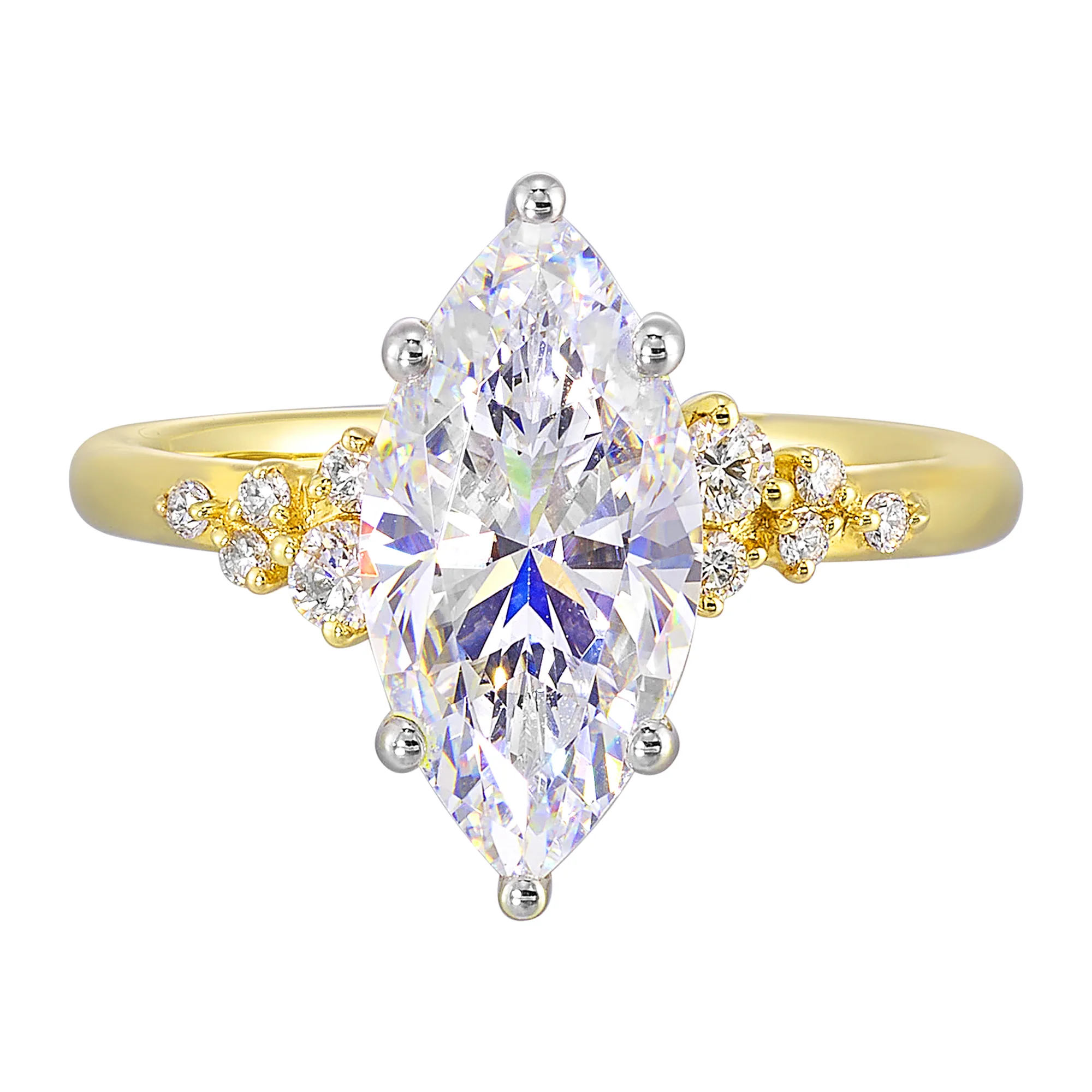 14Kt White Yellow Semi Mount 1/6Ctw For 2Ct Marquise Center