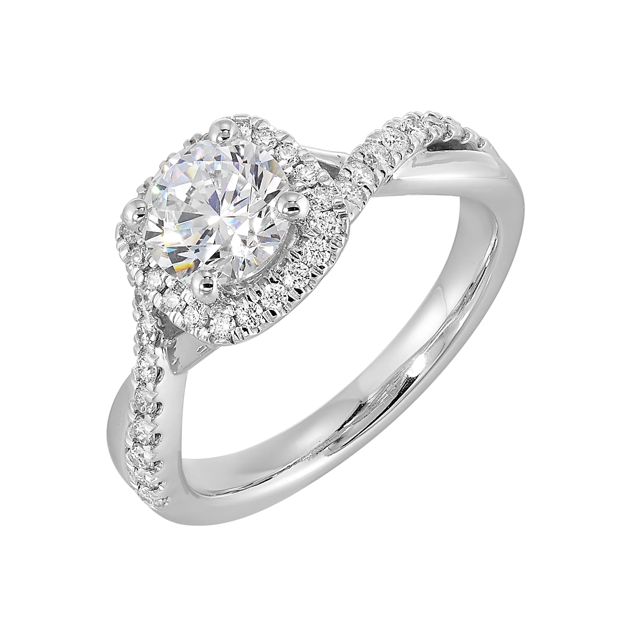 14Kt White Semi Mount 1/4Ctw For 1Ct Round Center view 2