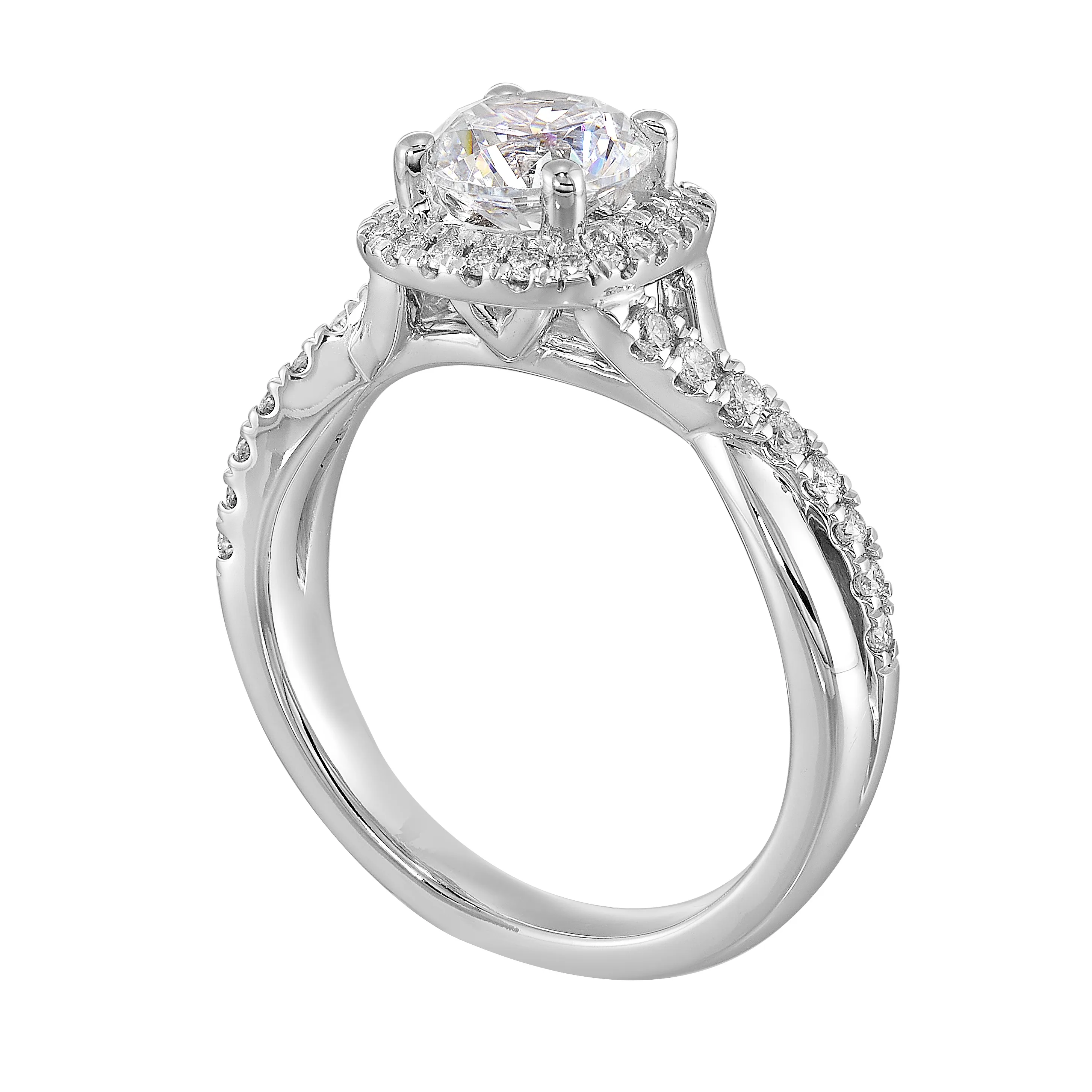 14Kt White Semi Mount 1/4Ctw For 1Ct Round Center view 3