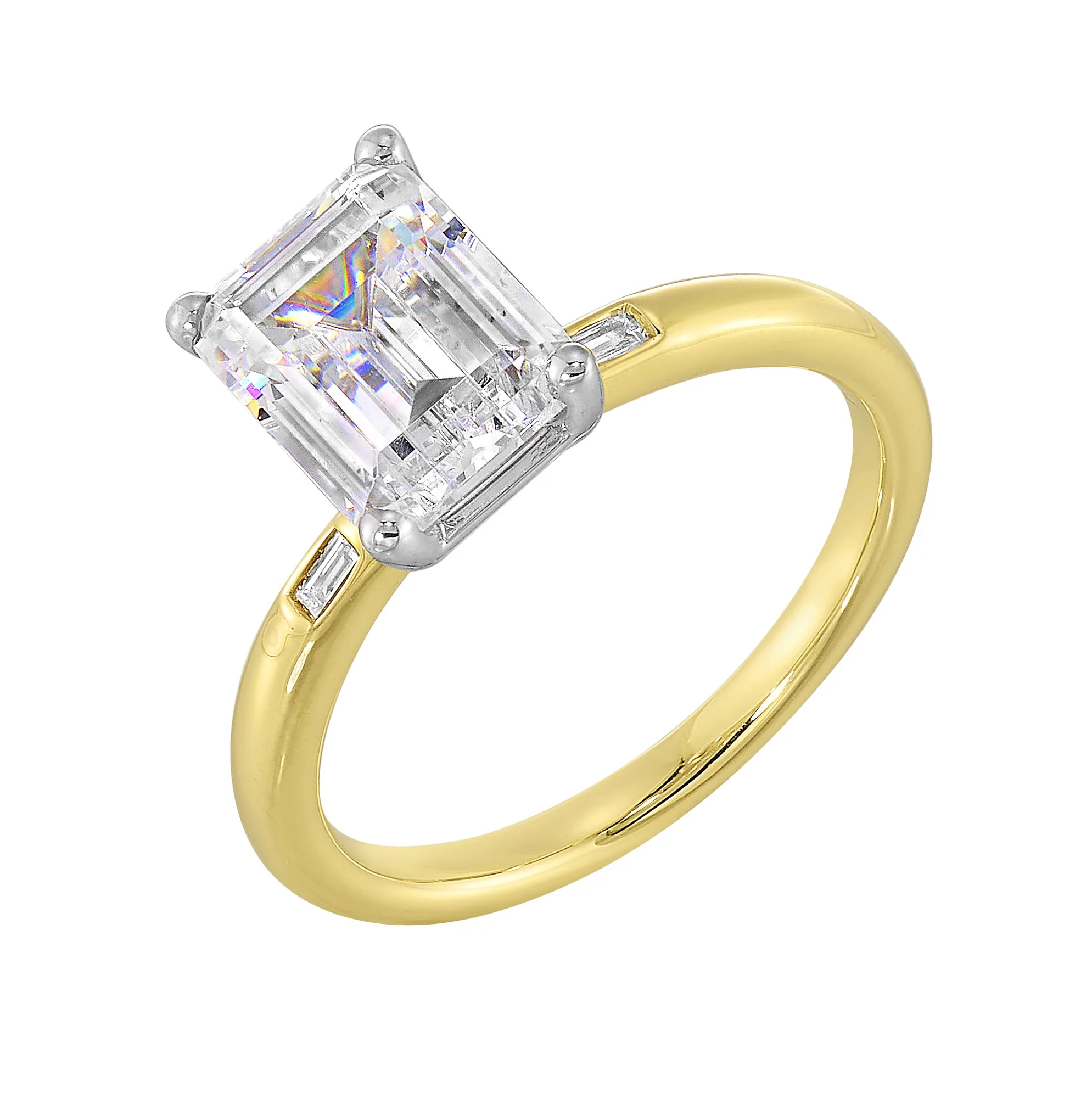 14Kt White Yellow Semi Mount 1/15Ctw For 2Ct Emeral Cut Center view 2