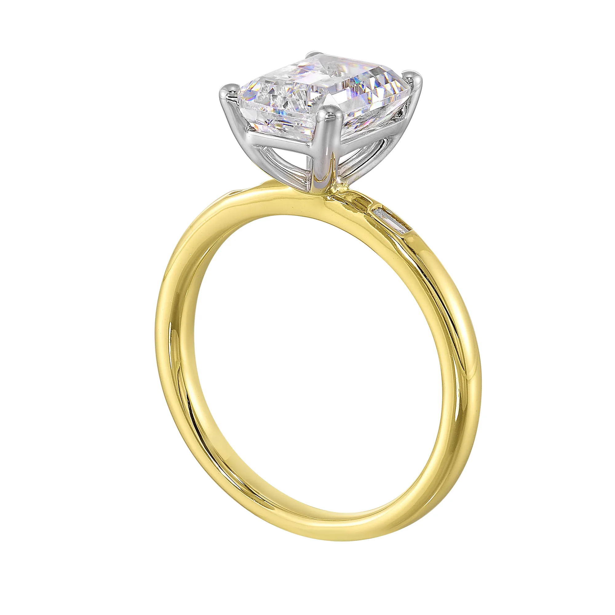 14Kt White Yellow Semi Mount 1/15Ctw For 2Ct Emeral Cut Center view 3