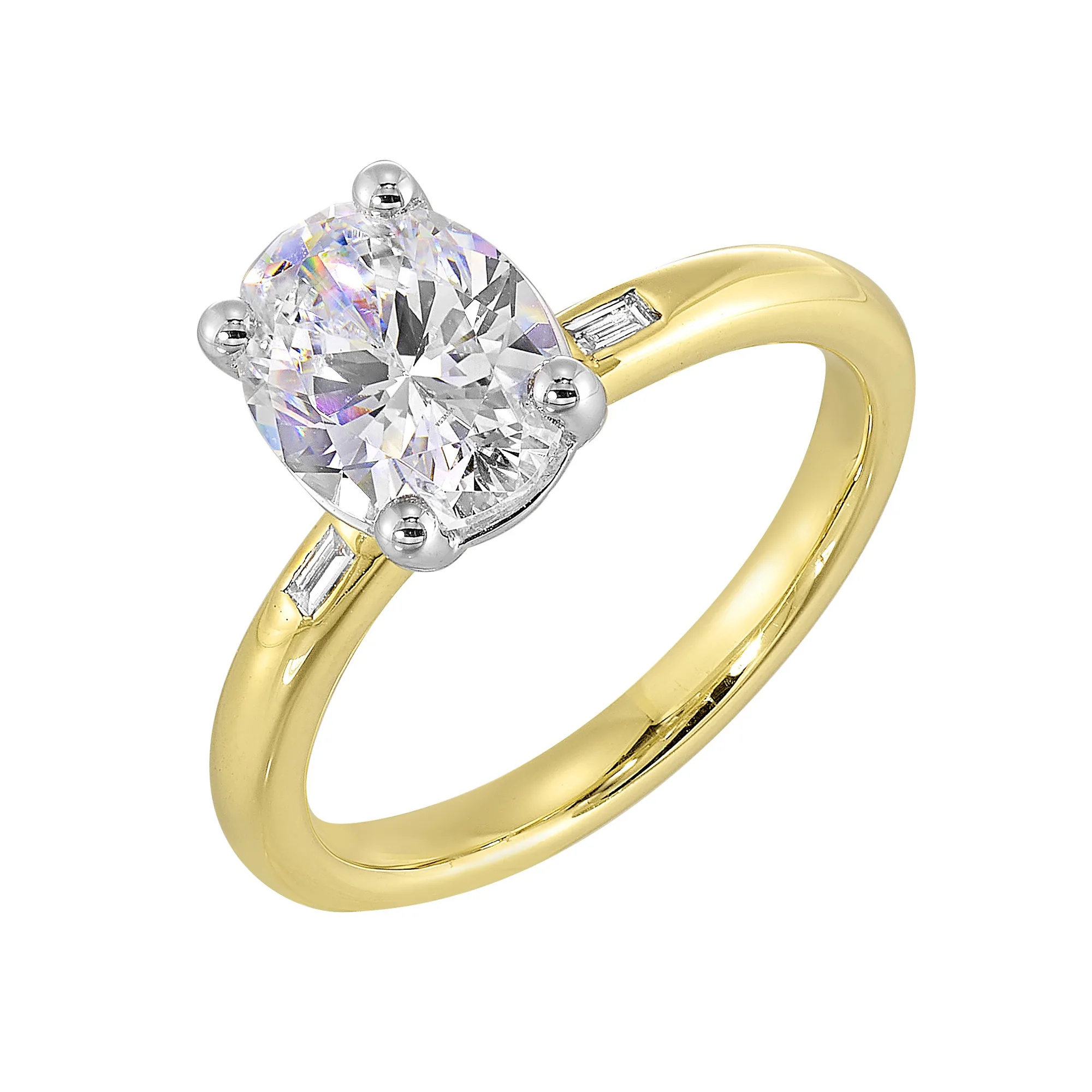 14Kt White Yellow Semi Mount 1/20Ctw For 2Ct Oval Center view 2