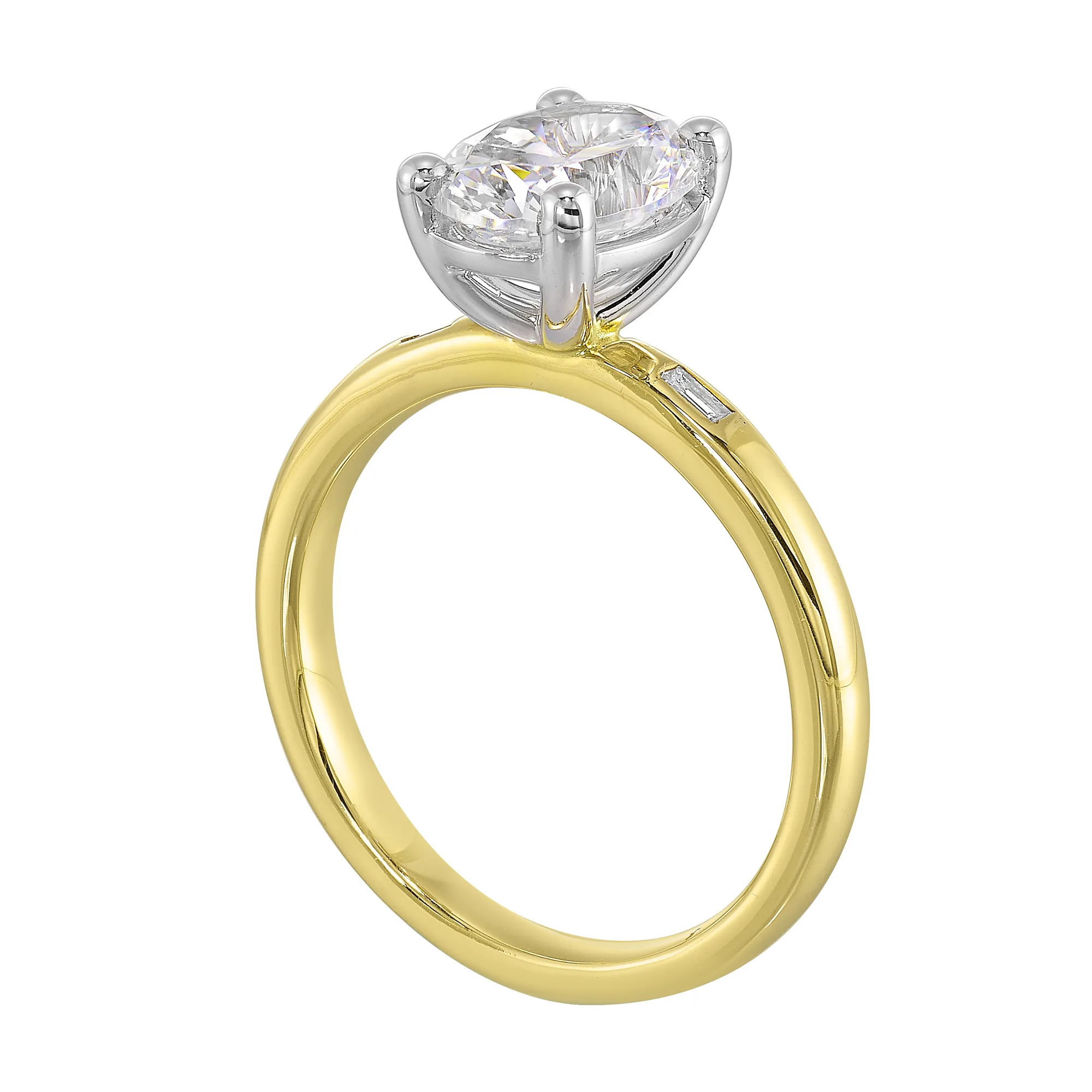 14Kt White Yellow Semi Mount 1/20Ctw For 2Ct Oval Center view 3