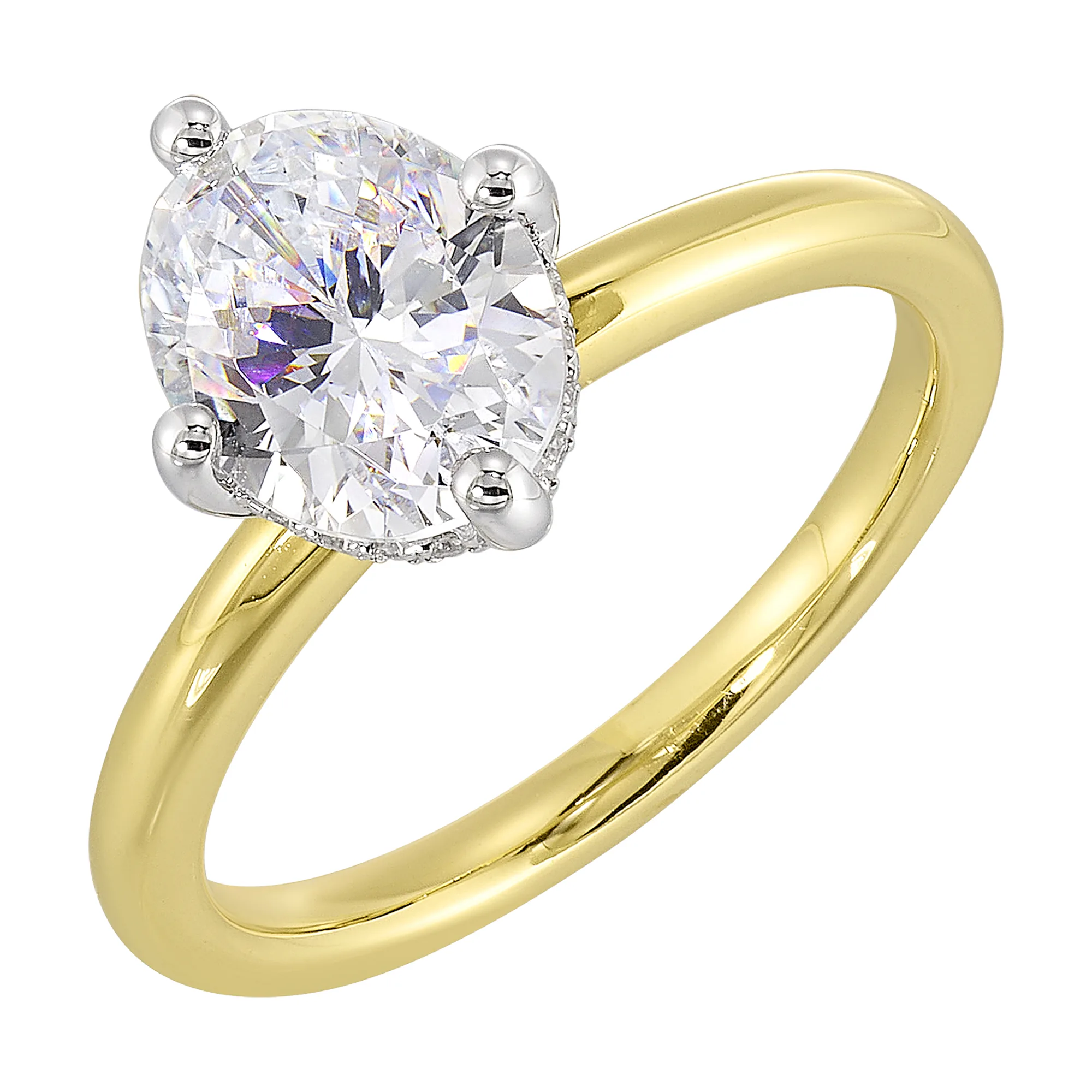 14Kt White Yellow Semi Mount 1/20Ctw For 2Ct Oval Center view 2