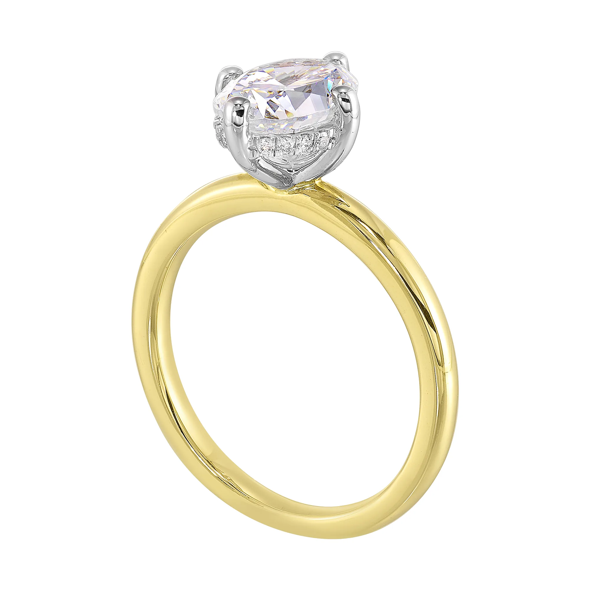 14Kt White Yellow Semi Mount 1/20Ctw For 2Ct Oval Center view 3
