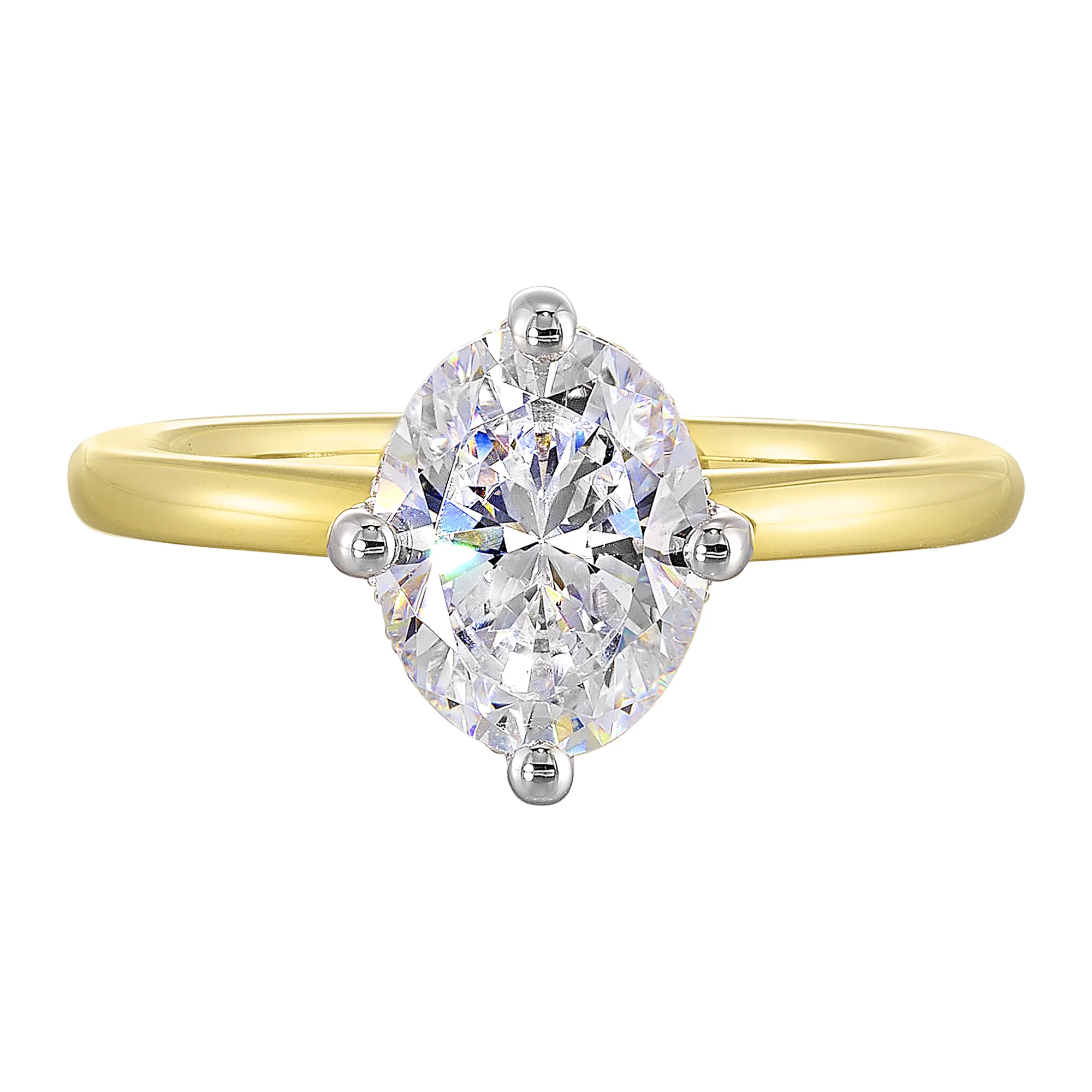 14Kt White Yellow Semi Mount 1/20Ctw For 2Ct Oval Center