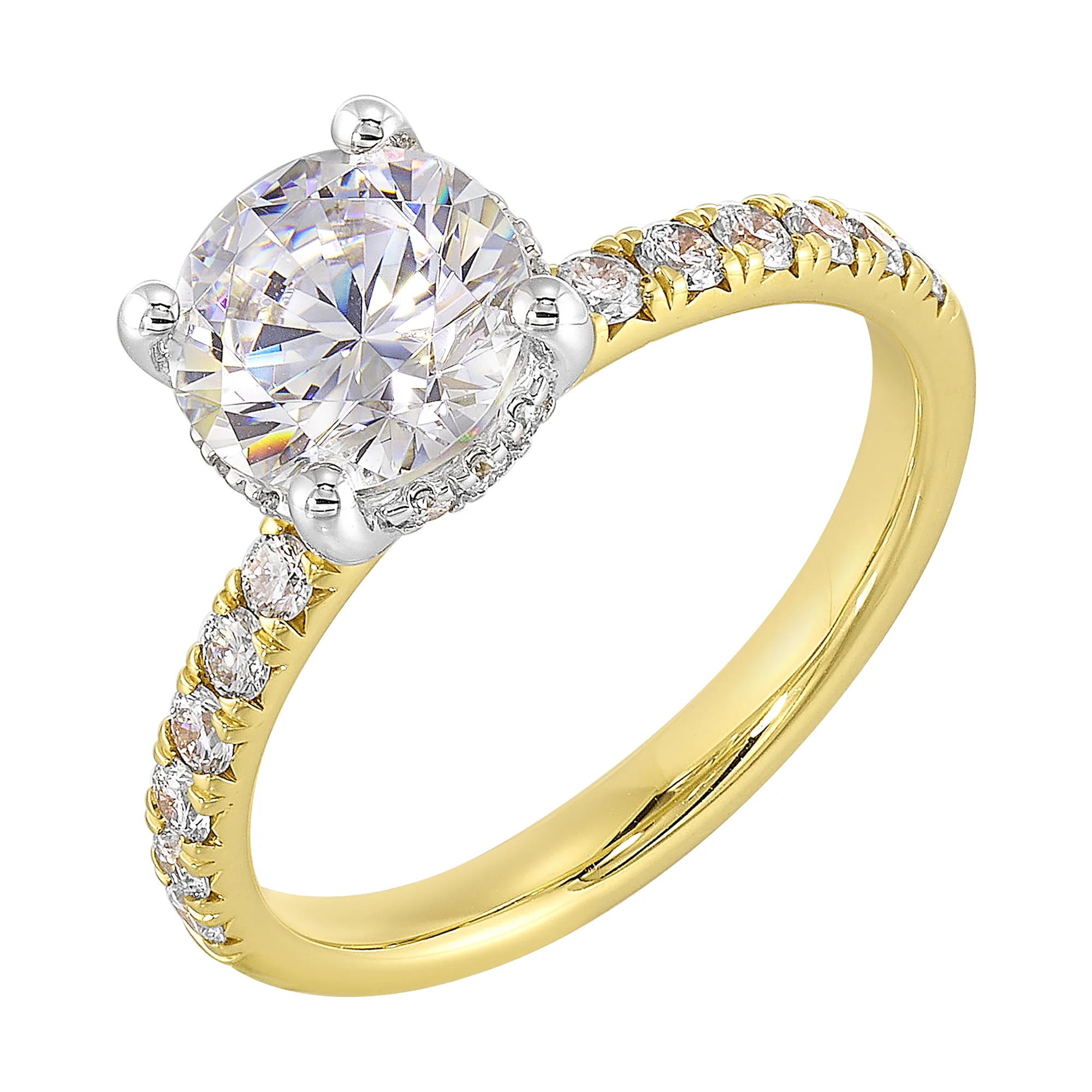 14Kt White Yellow Semi Mount 3/8Ctw For 1 1/2Ct Round Center view 2