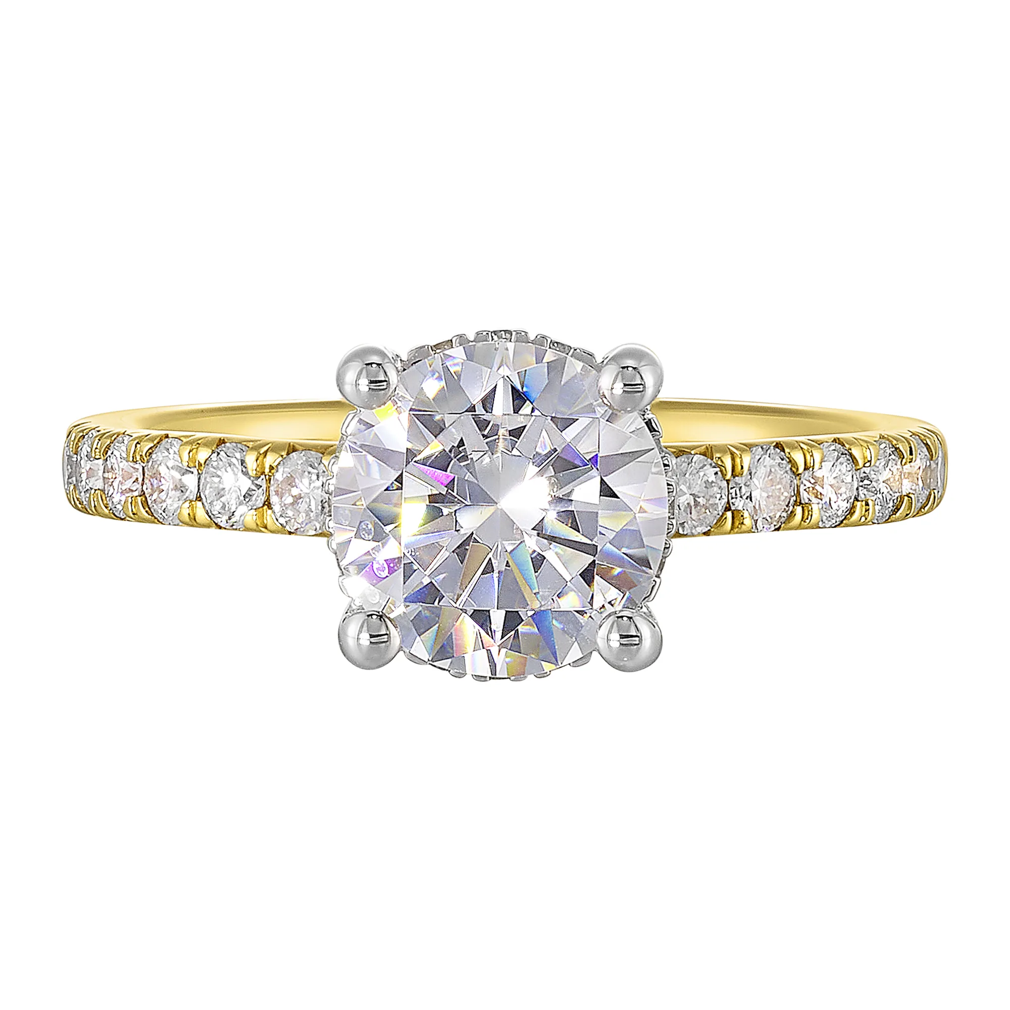 14Kt White Yellow Semi Mount 3/8Ctw For 1 1/2Ct Round Center