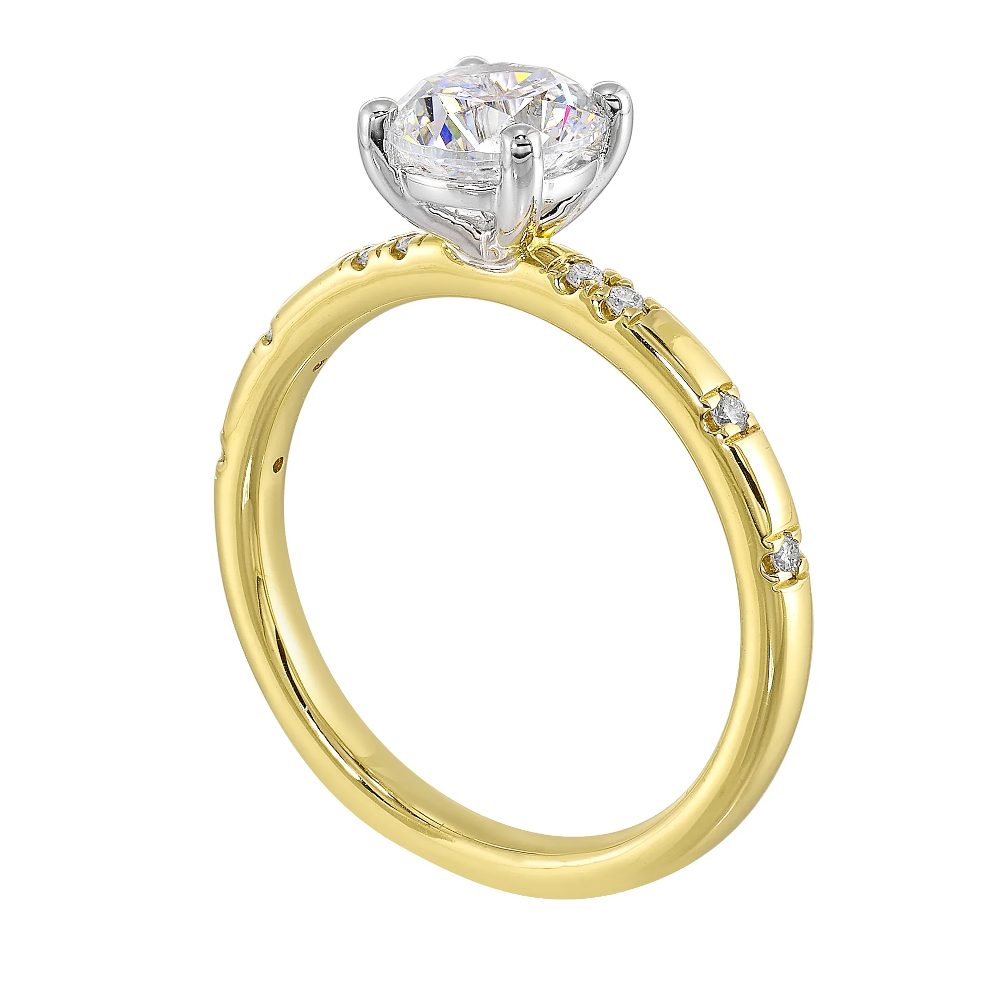 14Kt White Yellow Semi Mount 1/12Ctw For 1Ct Round Center view 3