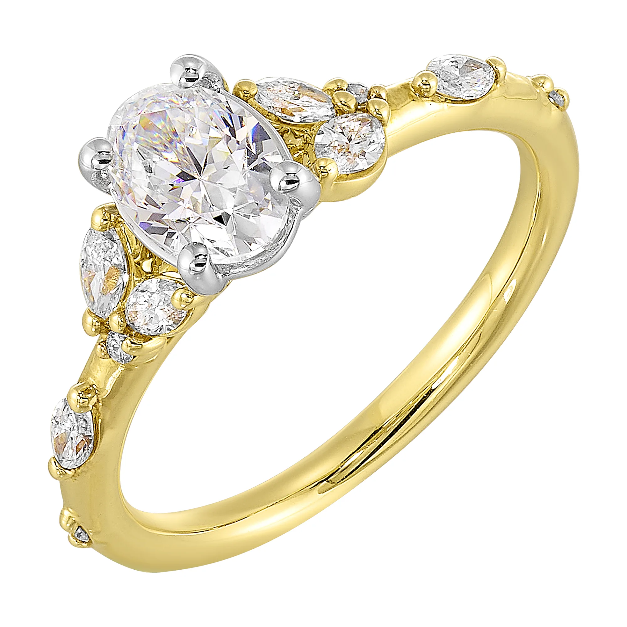 14Kt White Yellow Semi Mount 1/3Ctw For 1Ct Oval Center view 2