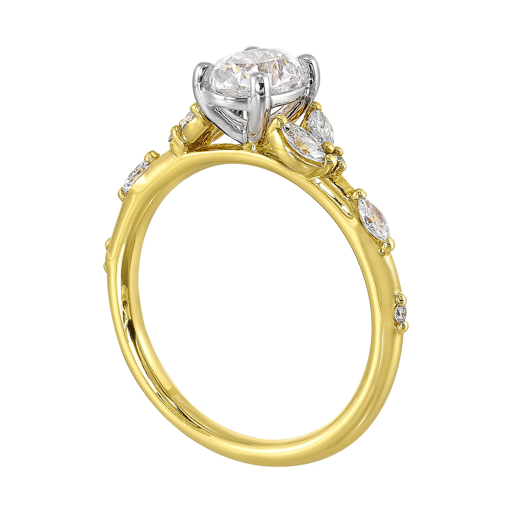 14Kt White Yellow Semi Mount 1/3Ctw For 1Ct Oval Center view 3