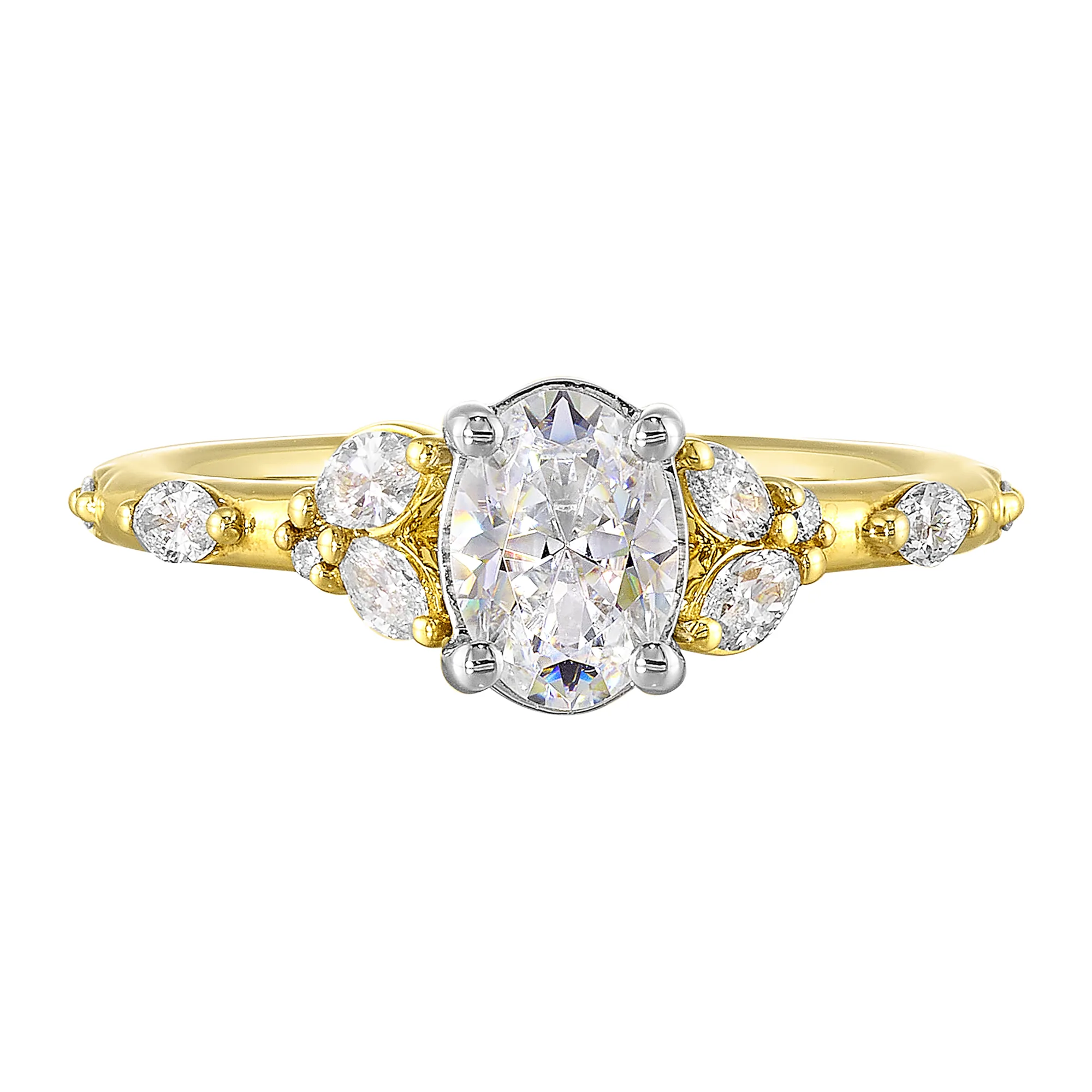 14Kt White Yellow Semi Mount 1/3Ctw For 1Ct Oval Center