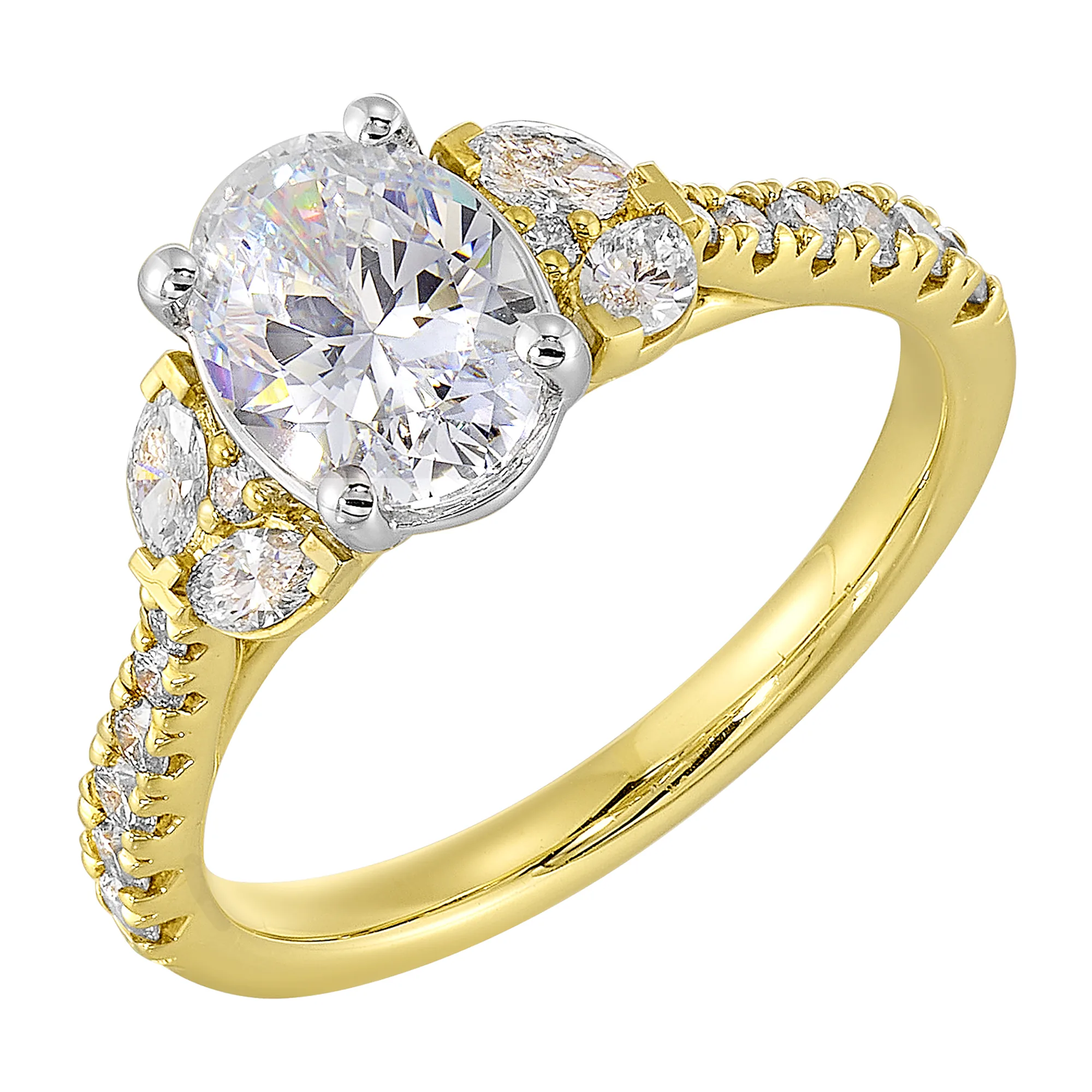 14Kt White Yellow Semi Mount 1/2Ctw For 1 1/2Ctw Oval Center view 2