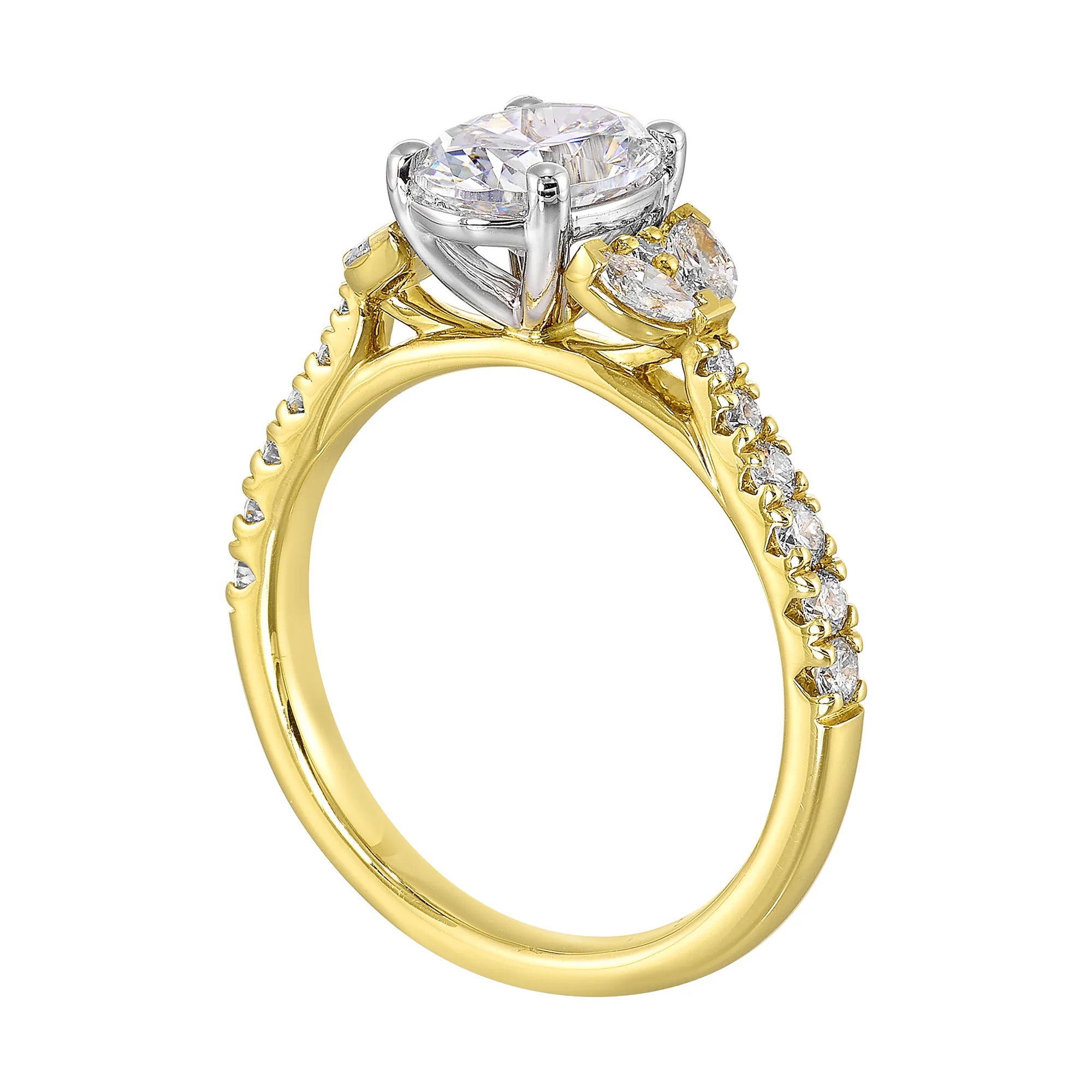 14Kt White Yellow Semi Mount 1/2Ctw For 1 1/2Ctw Oval Center view 3