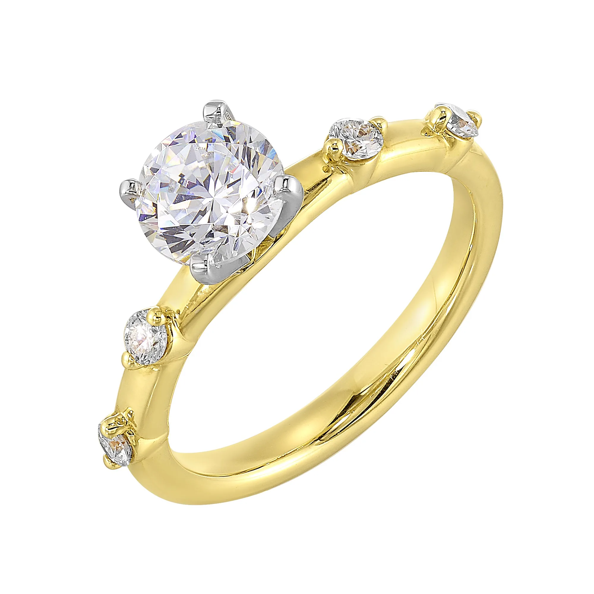 14Kt White Yellow Semi Mount 1/6Ctw For 1Ct Round Center view 2