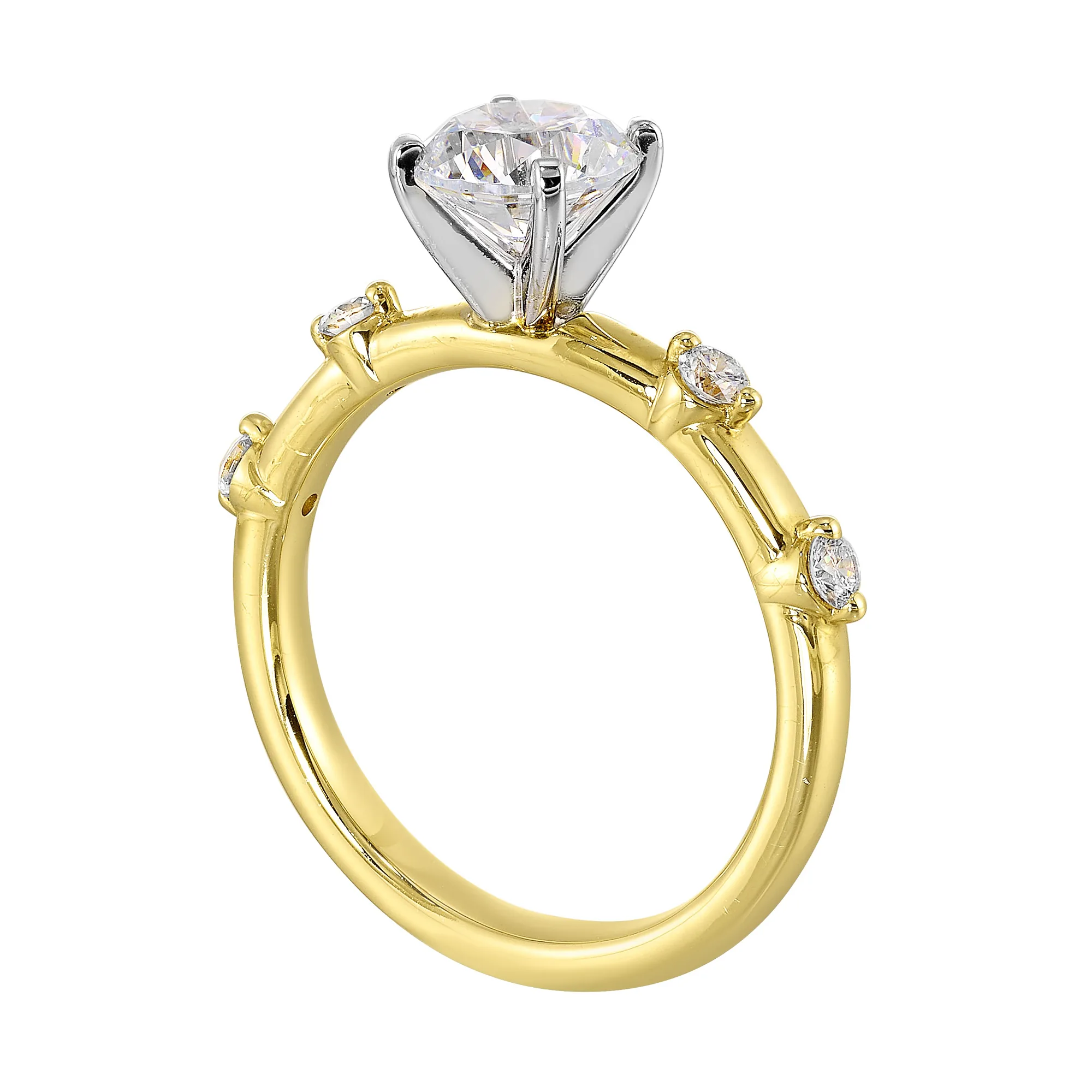 14Kt White Yellow Semi Mount 1/6Ctw For 1Ct Round Center view 3
