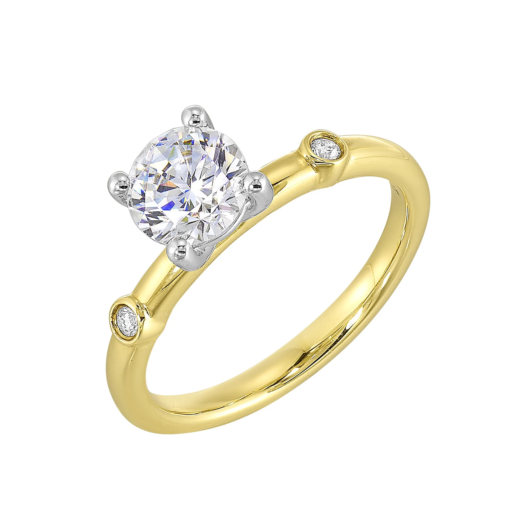 14Kt White Yellow Semi Mount 1/25Ctw For 1Ct Round Center view 2