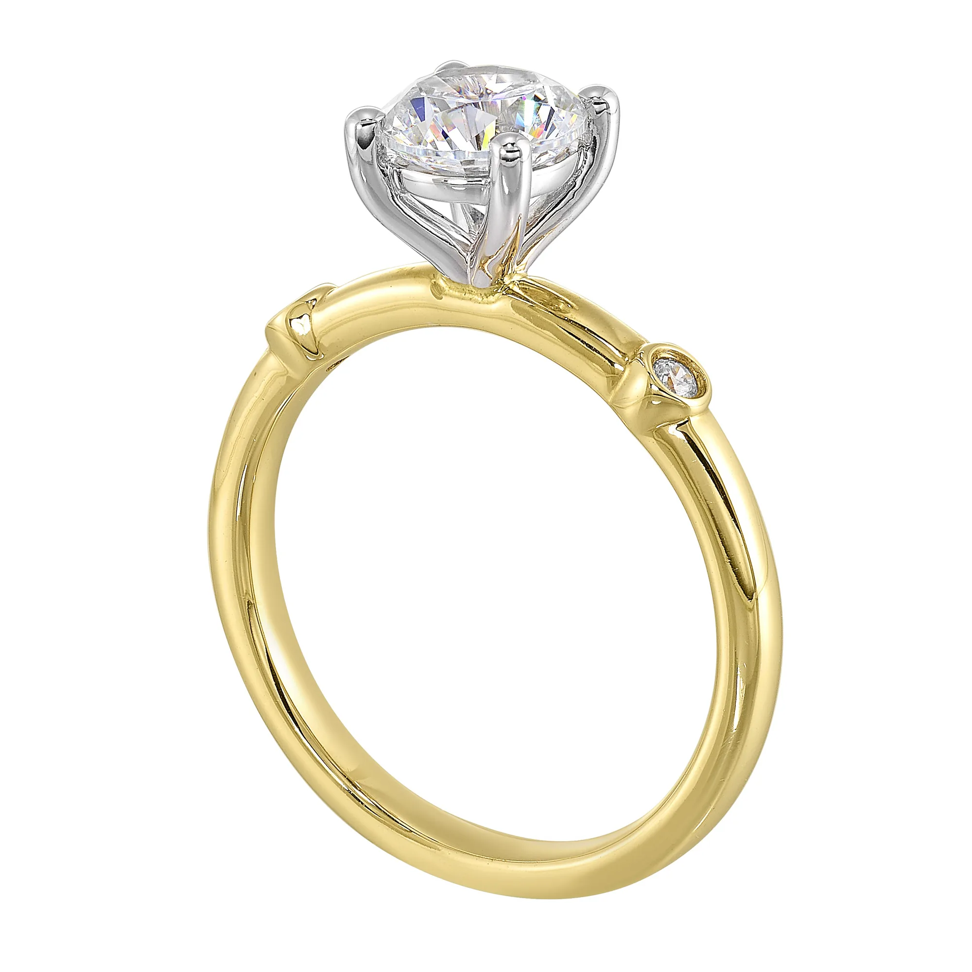 14Kt White Yellow Semi Mount 1/25Ctw For 1Ct Round Center view 3