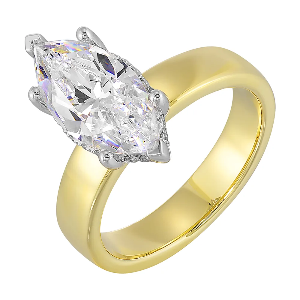 14Kt White Yellow Semi Mount 1/10Ctw For 2 1/2Ct Marquise Center view 2