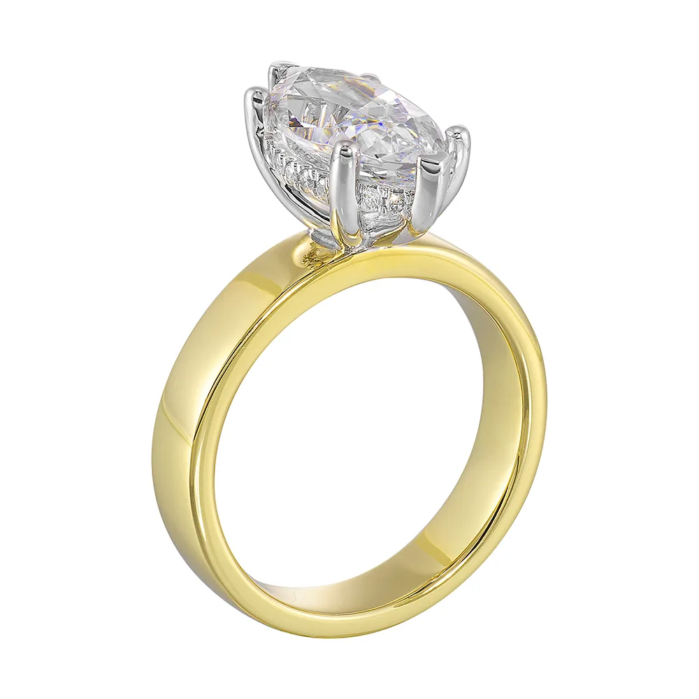 14Kt White Yellow Semi Mount 1/10Ctw For 2 1/2Ct Marquise Center view 3
