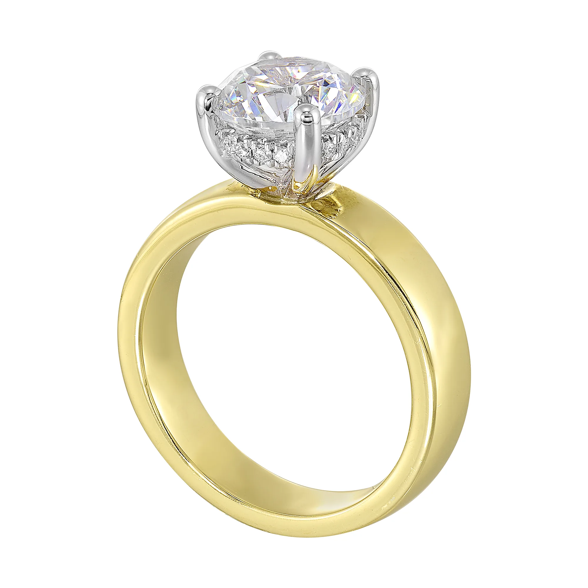 14Kt White Yellow Semi Mount 1/10Ctw For 2Ct Round Center view 3