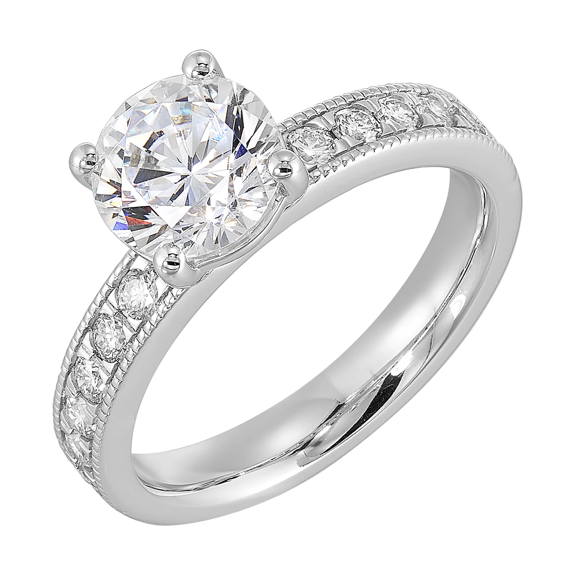 14Kt White Semi Mount 3/8Ctw For 1 1/2Ct Round Center view 2