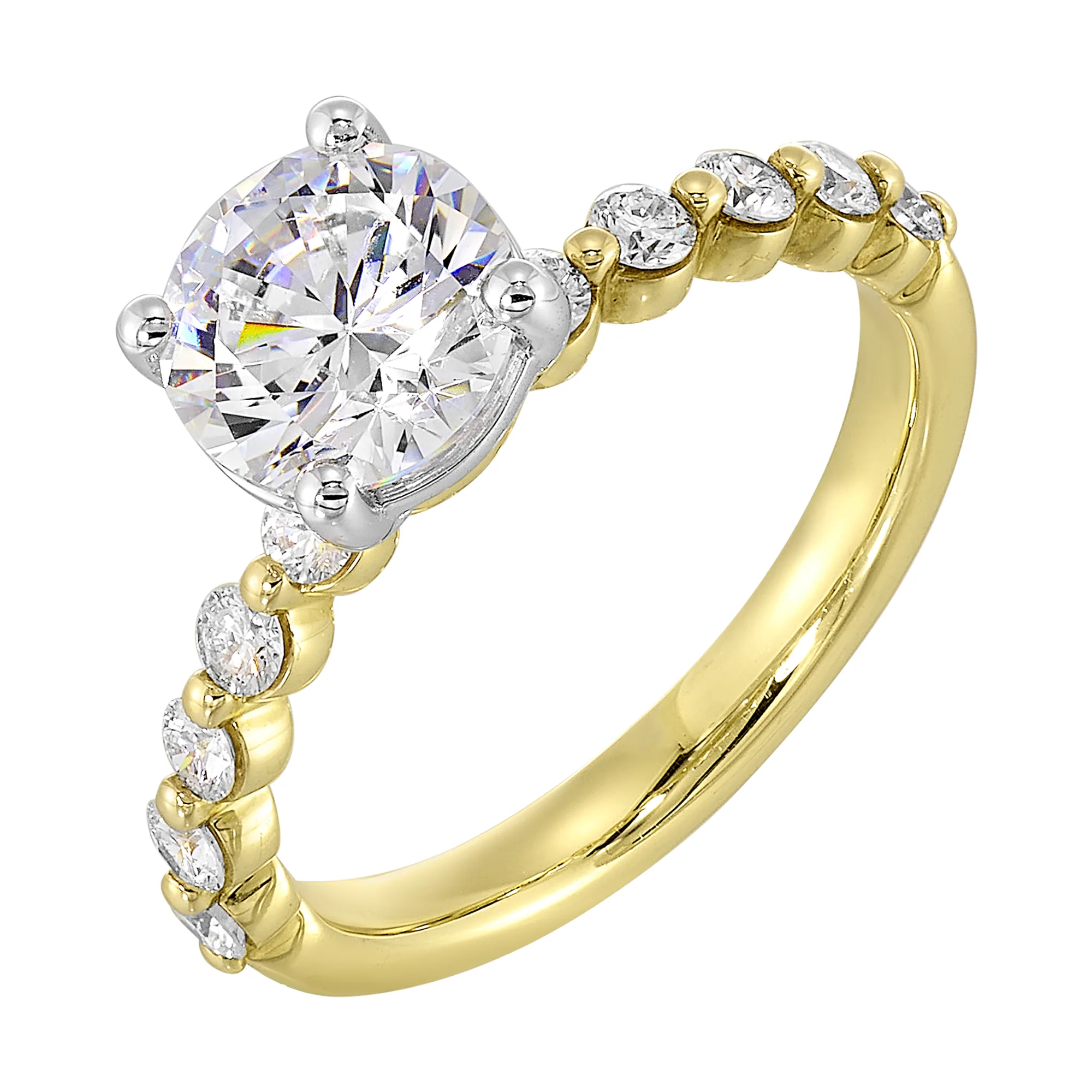 14Kt White Yellow Semi Mount 3/8Ctw For 1 1/2Ct Round Center view 2