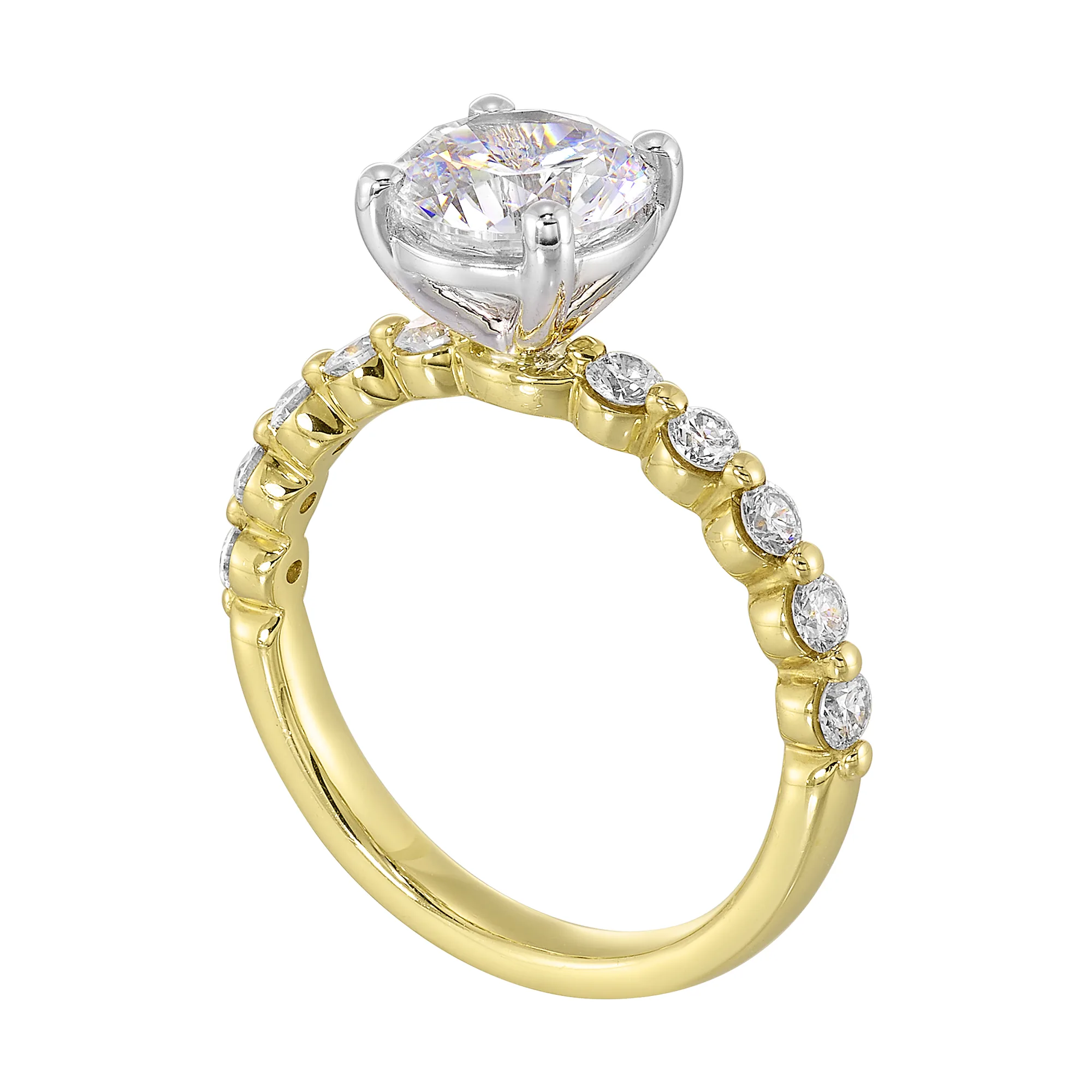 14Kt White Yellow Semi Mount 3/8Ctw For 1 1/2Ct Round Center view 3