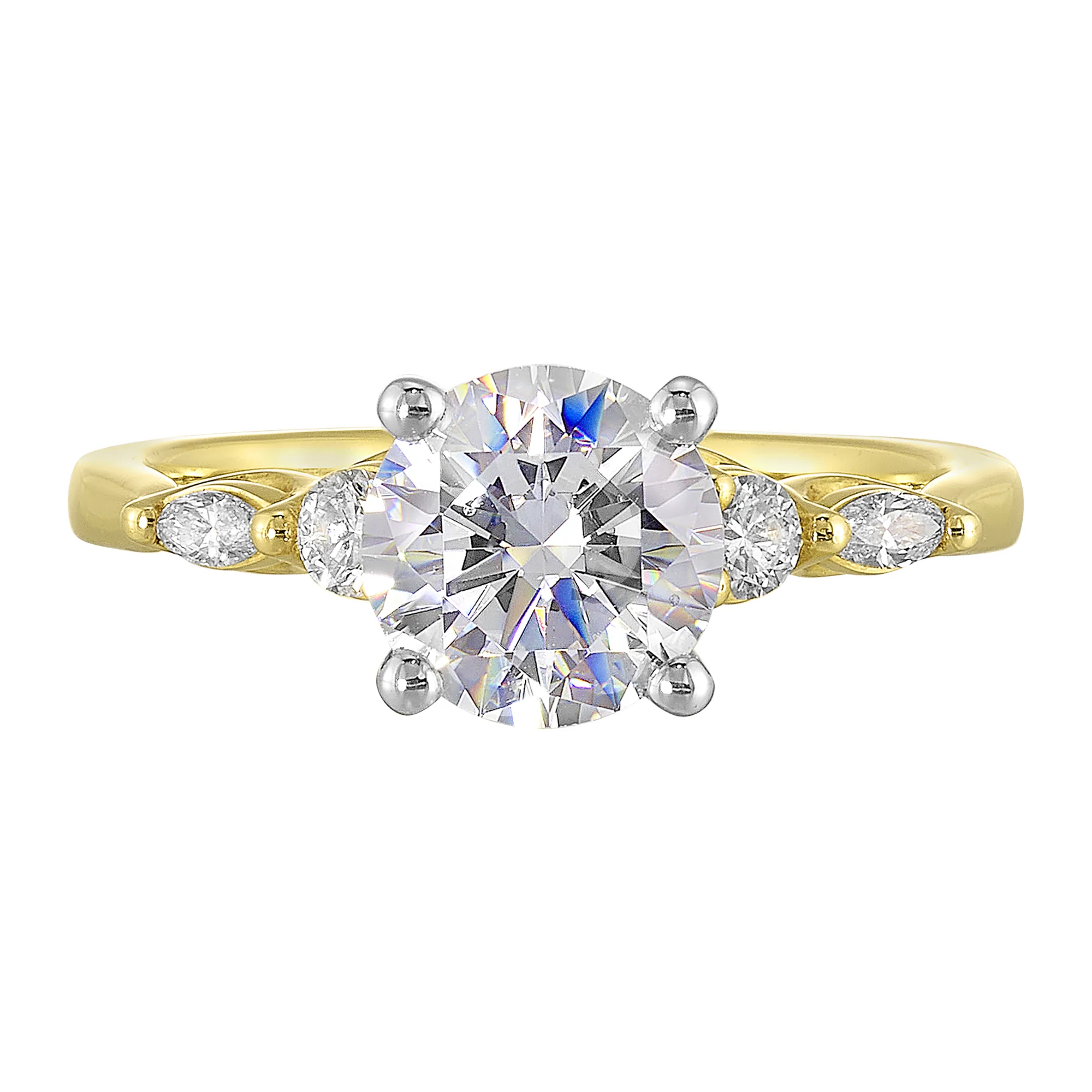14Kt White Yellow Semi Mount 1/5Ctw For 1 1/2Ct Round Center