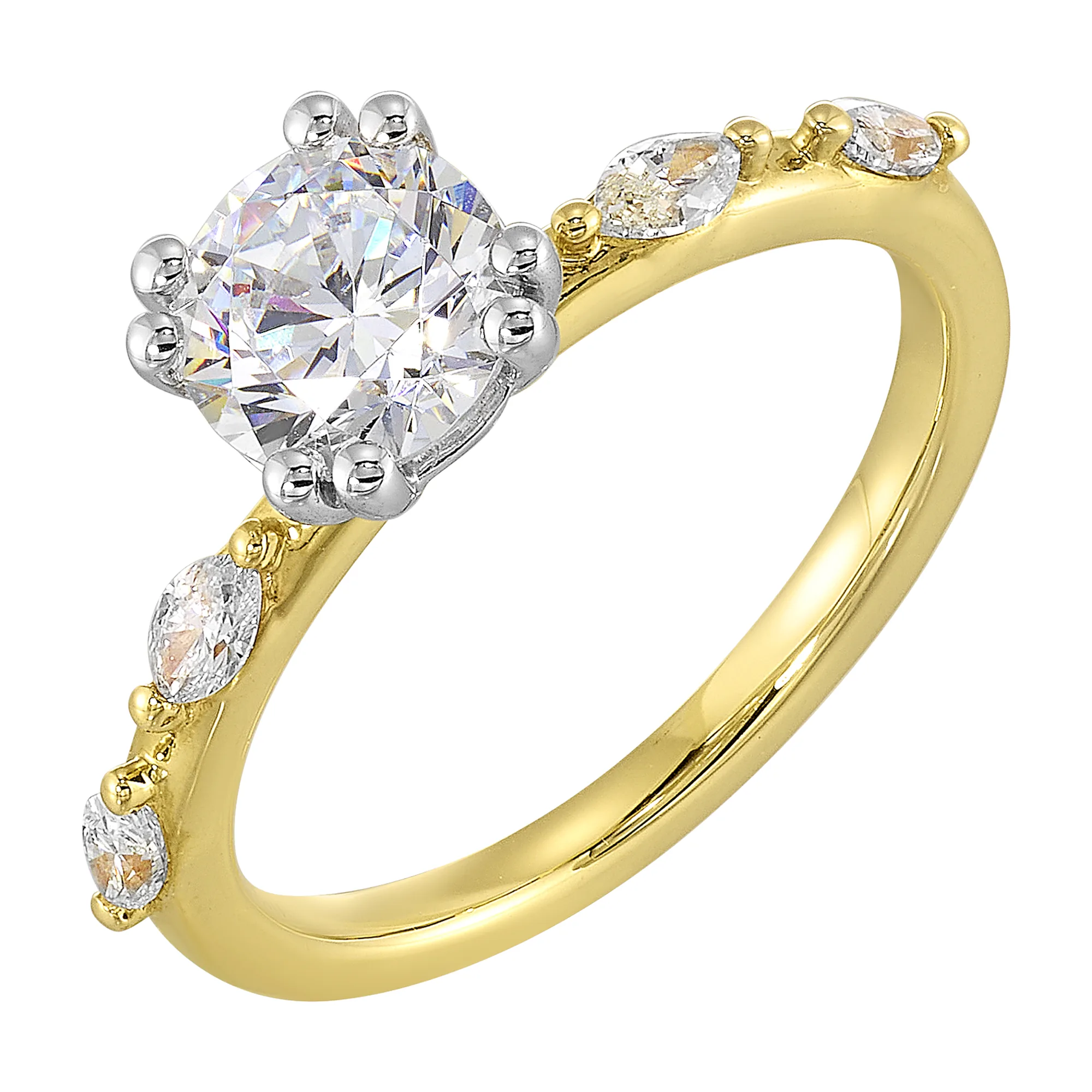 14Kt White Yellow Semi Mount 1/4Ctw For 1Ct Round Center view 2