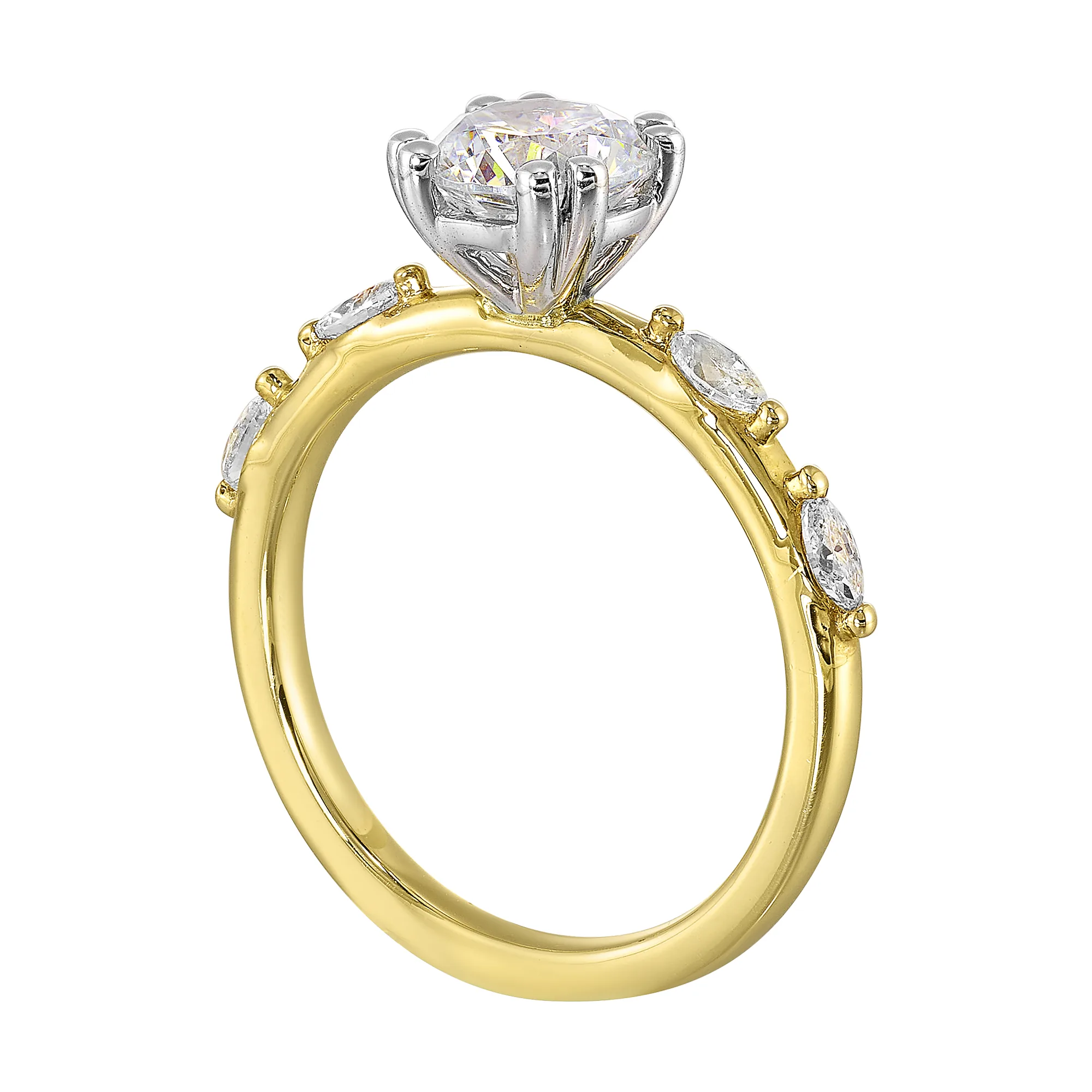 14Kt White Yellow Semi Mount 1/4Ctw For 1Ct Round Center view 3