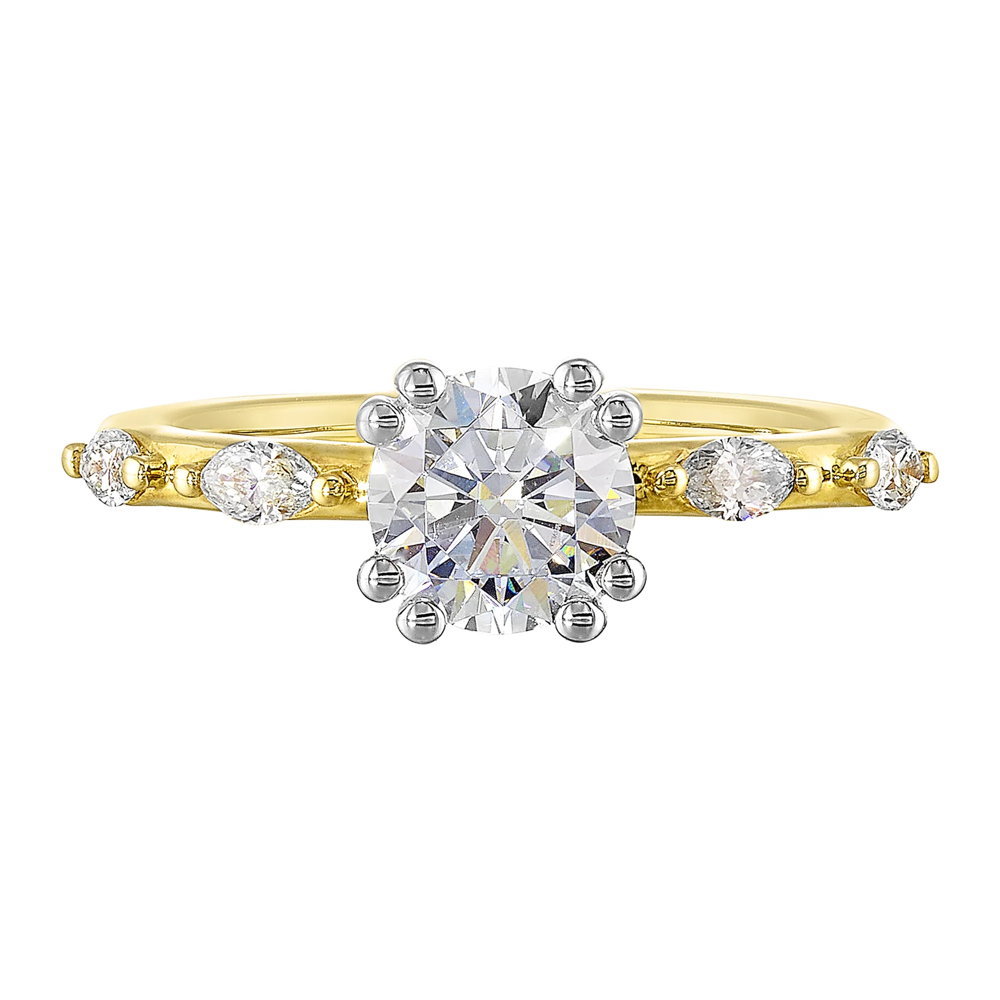 14Kt White Yellow Semi Mount 1/4Ctw For 1Ct Round Center