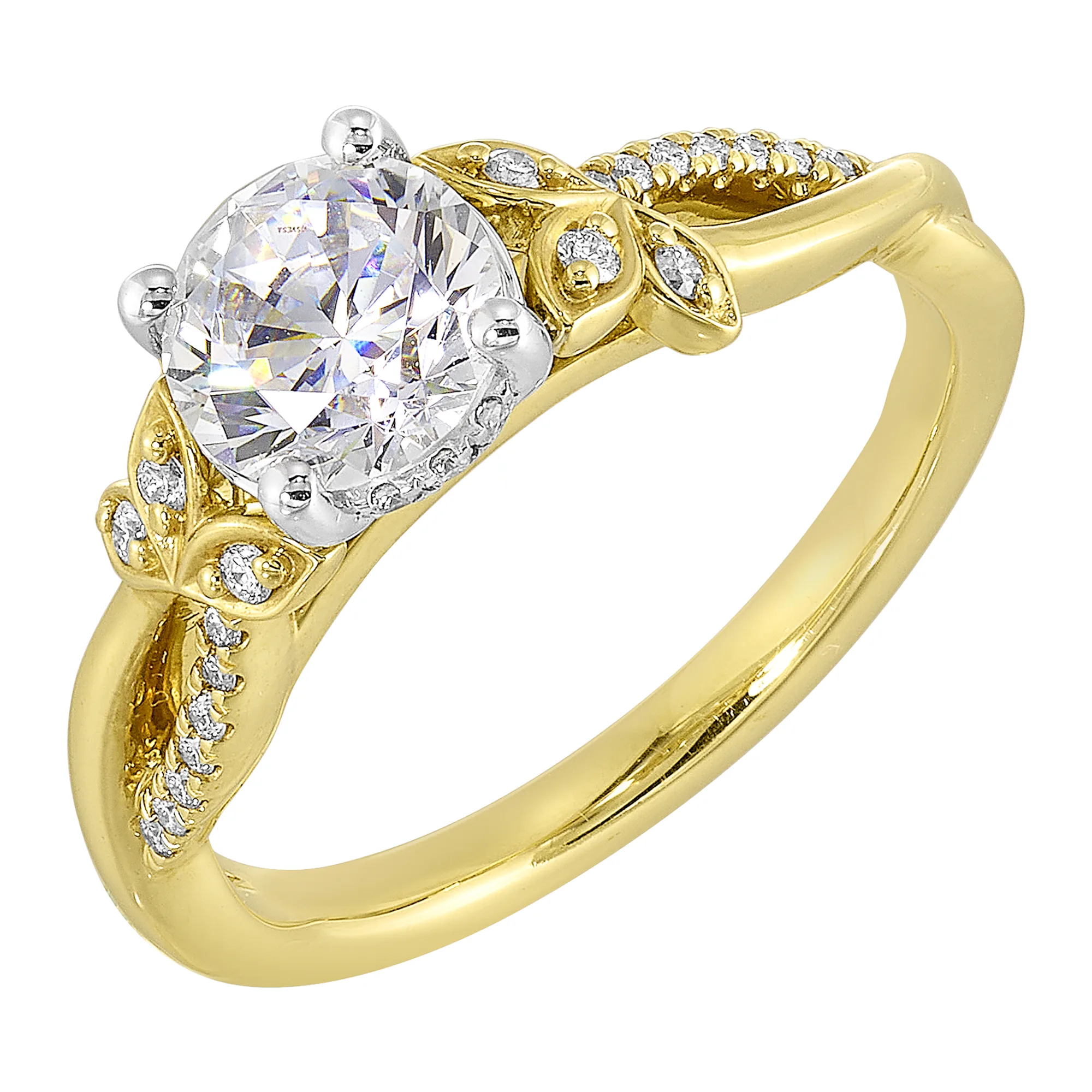 14Kt White Yellow Semi Mount 1/8Ctw For 1Ct Round Center view 2