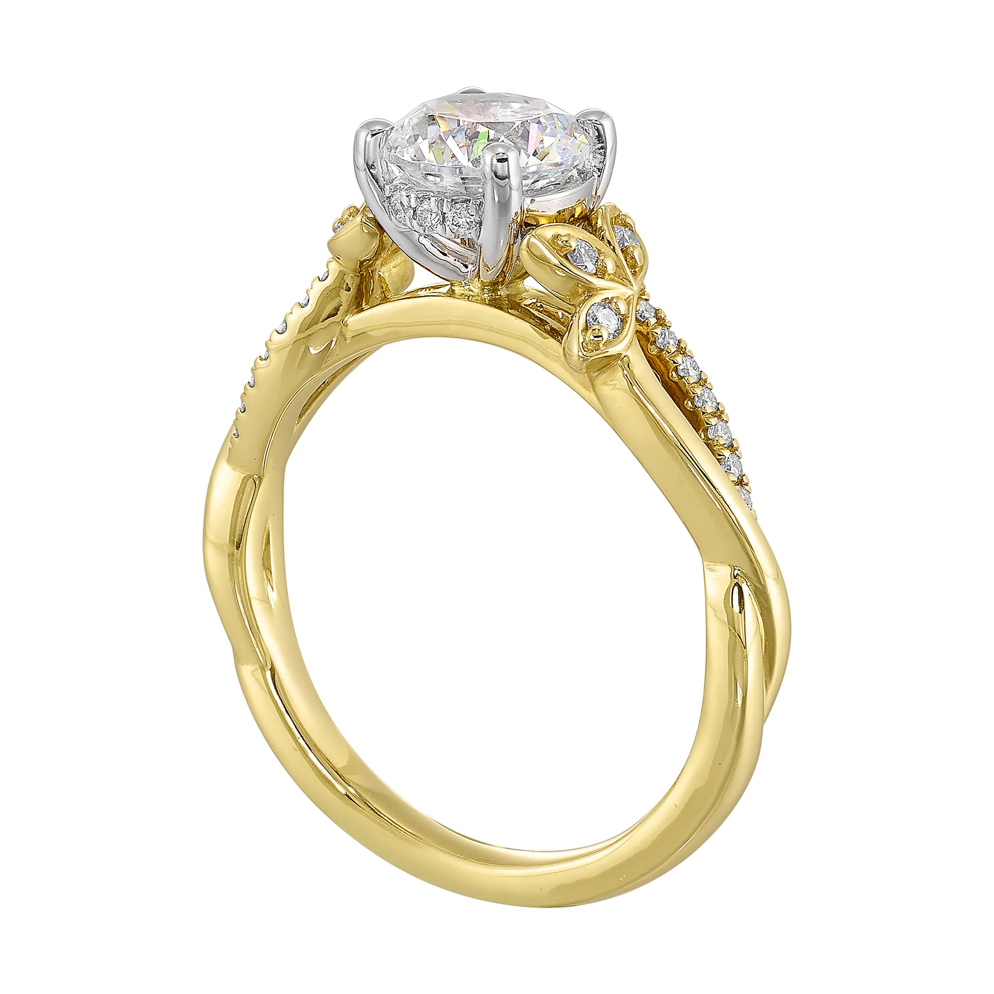 14Kt White Yellow Semi Mount 1/8Ctw For 1Ct Round Center view 3