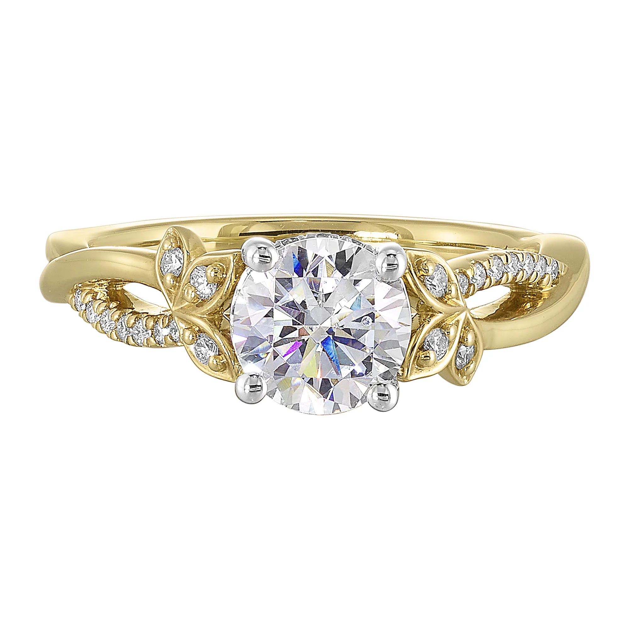 14Kt White Yellow Semi Mount 1/8Ctw For 1Ct Round Center